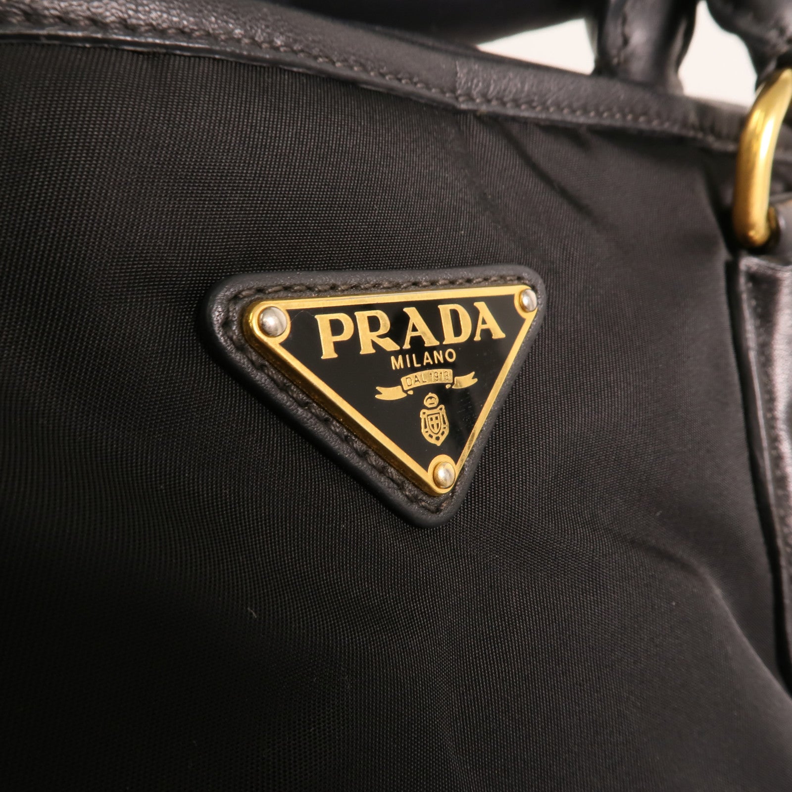 PRADA 尼龍/皮革HandBag金扣手挽肩背兩用袋