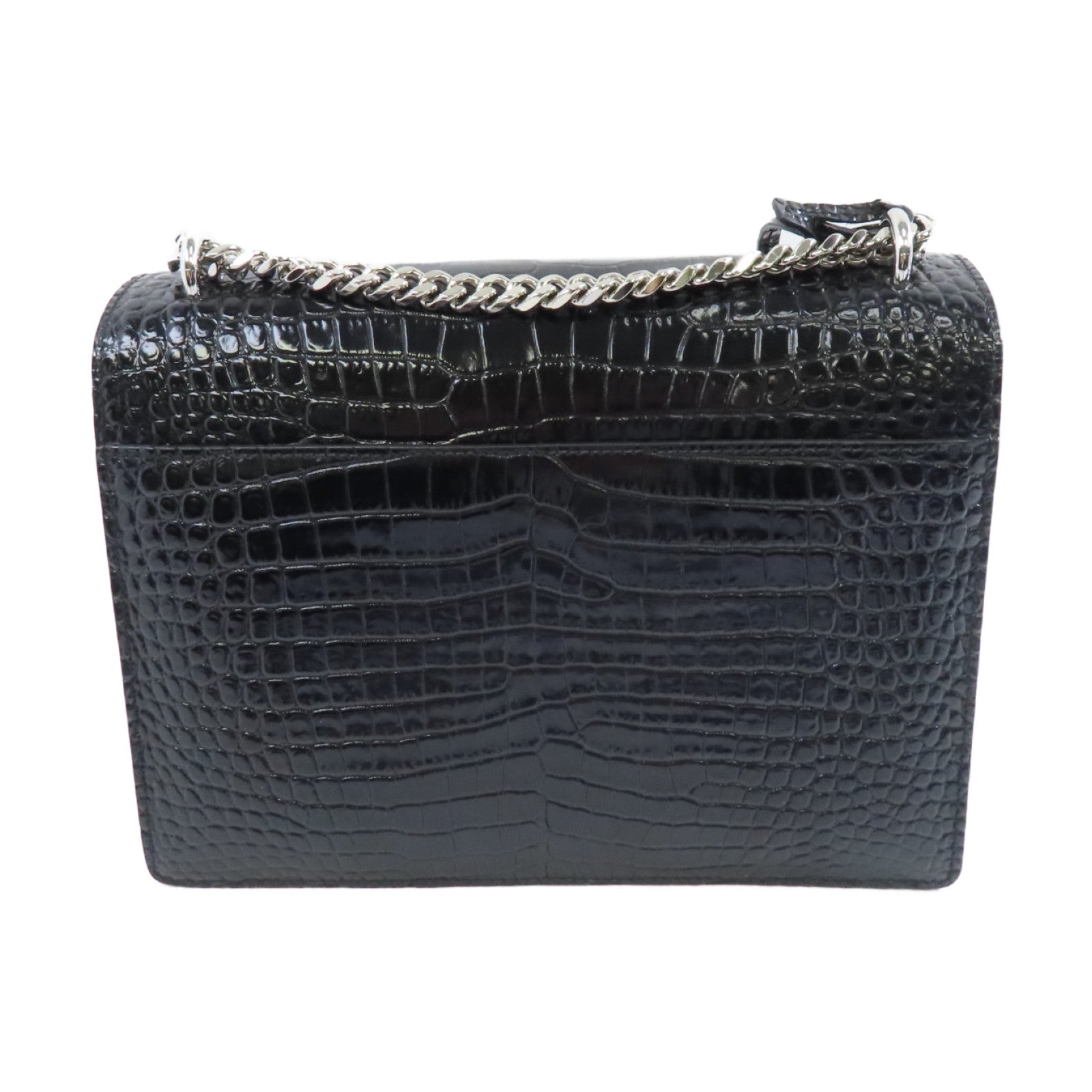 YVES SAINT LAURENT 牛皮皮革Chain Shoulder Bag銀扣鏈帶肩背袋黑色