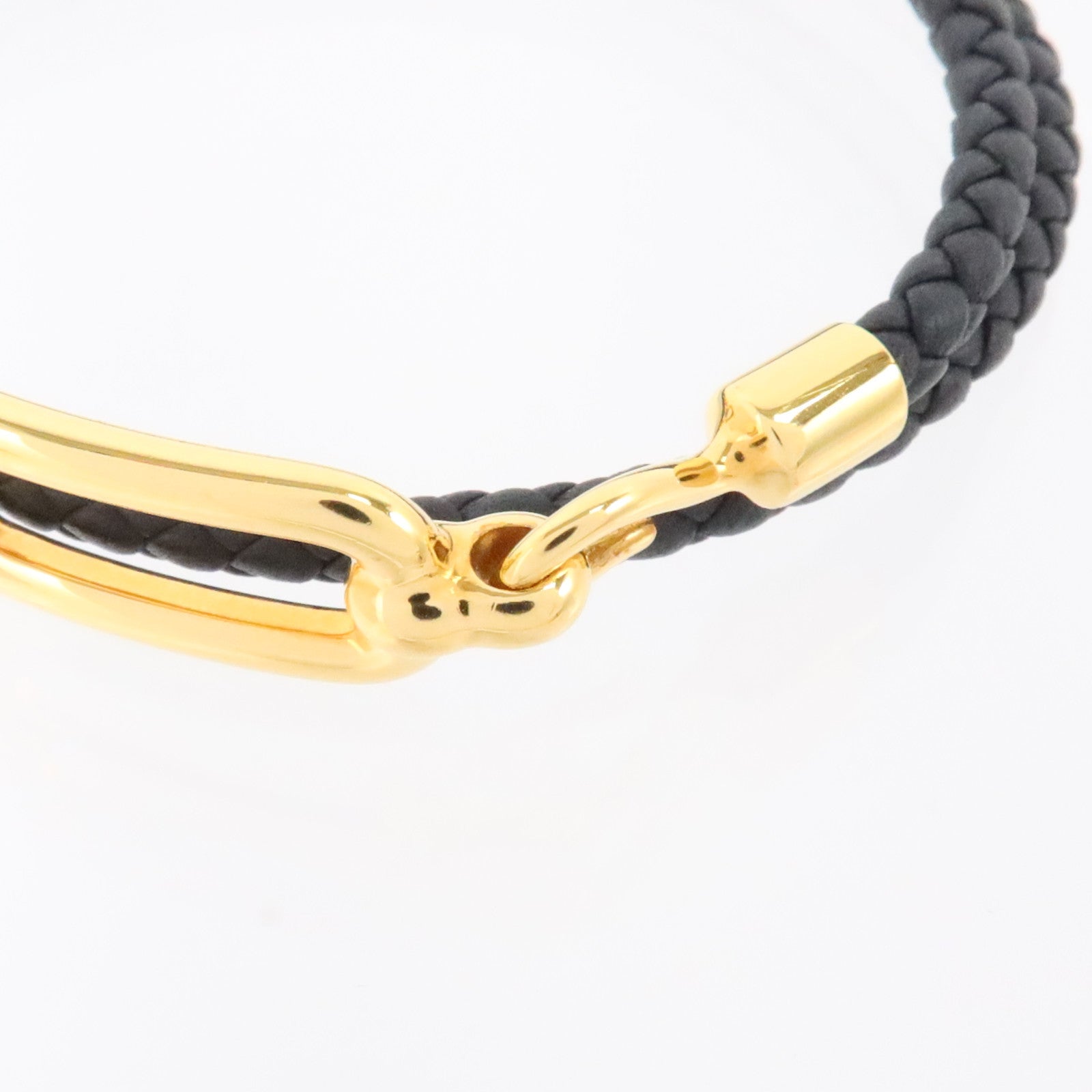 HERMES Swift皮革/金屬Roulis Double Tour Bracelet金扣手鏈