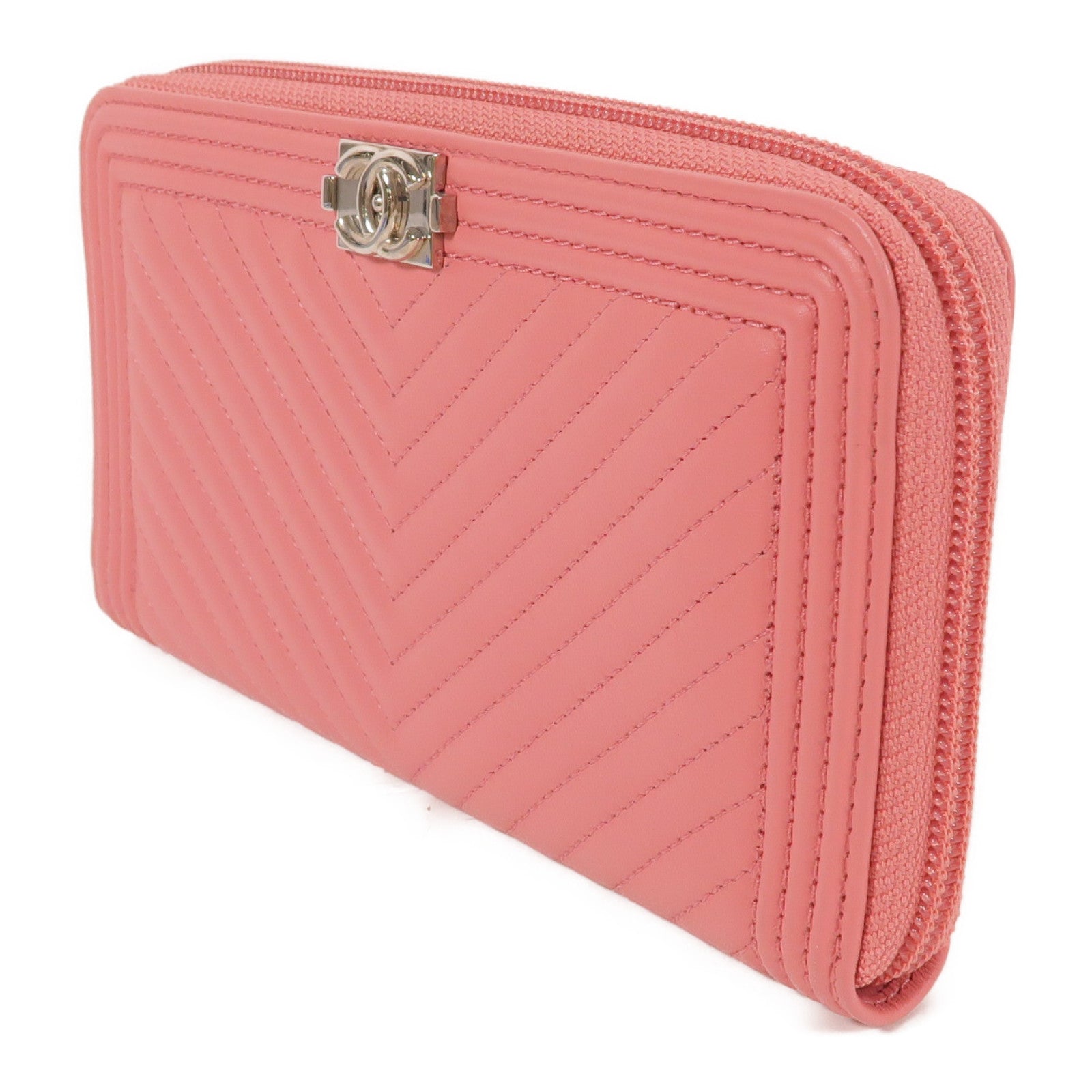 CHANEL 牛皮皮革Boy Wallet銀扣長錢包