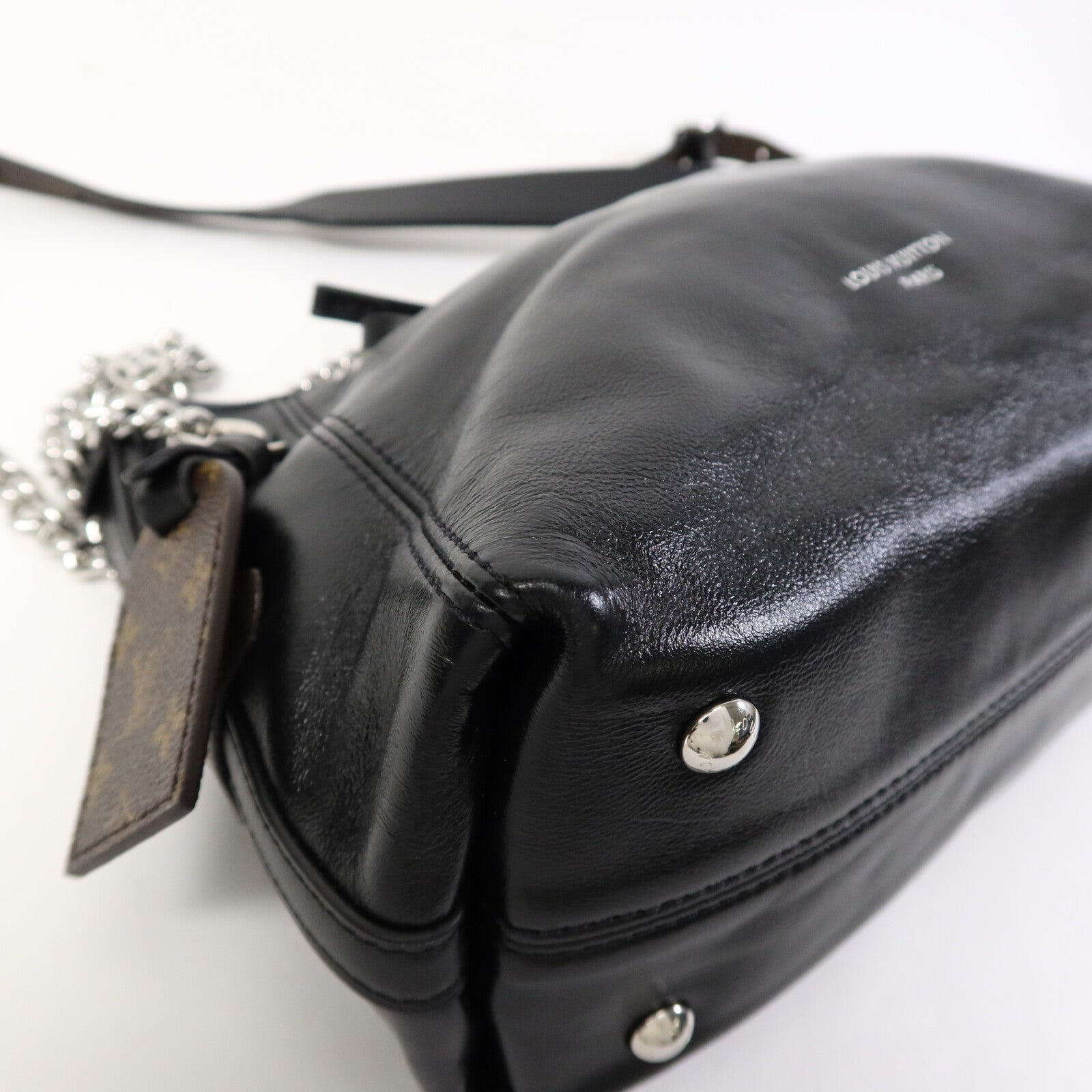 LOUIS VUITTON Monogram/羊皮皮革Carryall Vibe BB銀扣鏈帶肩背袋