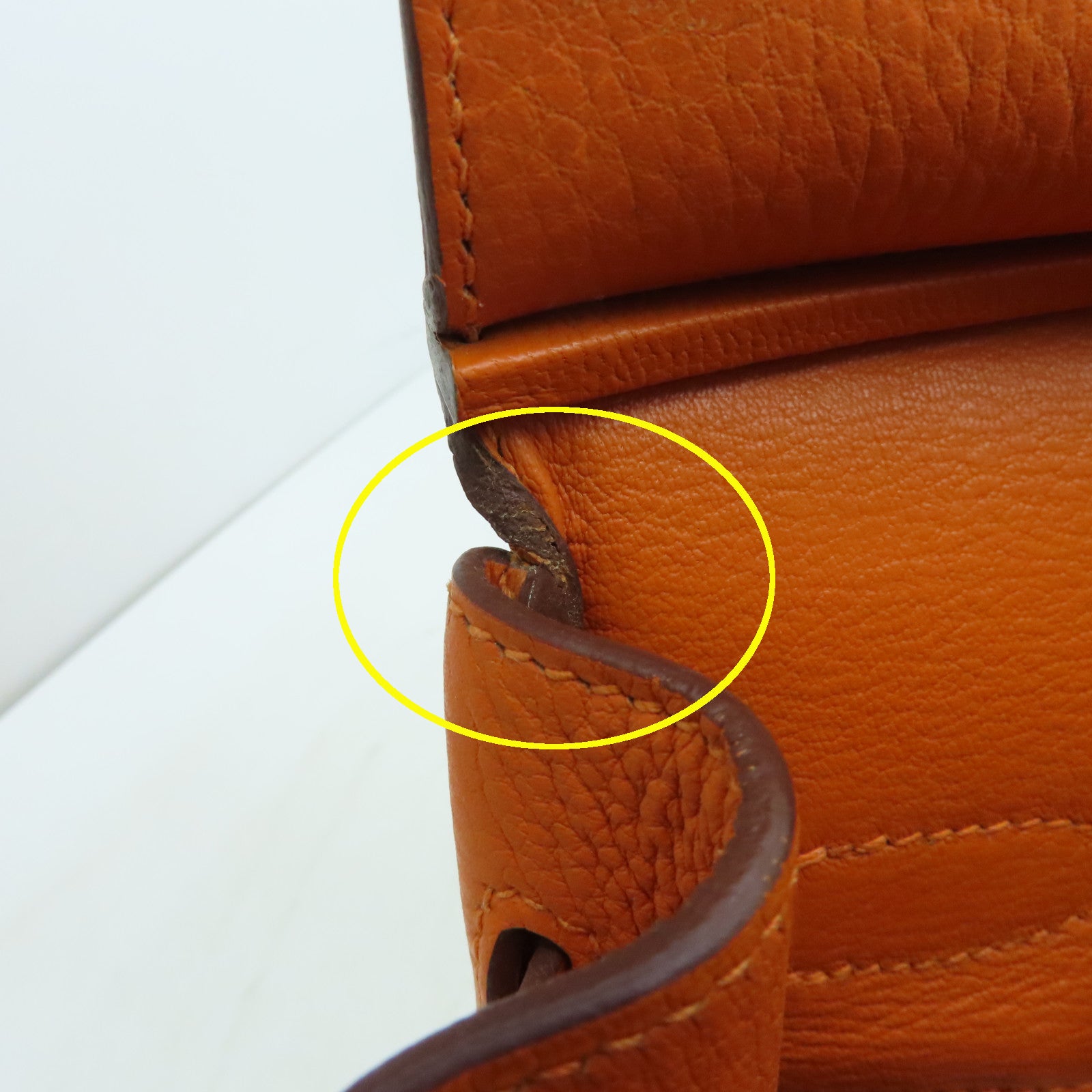 HERMES Clemence Leather Birkin 30 Silver Buckle Handle Bag Orange