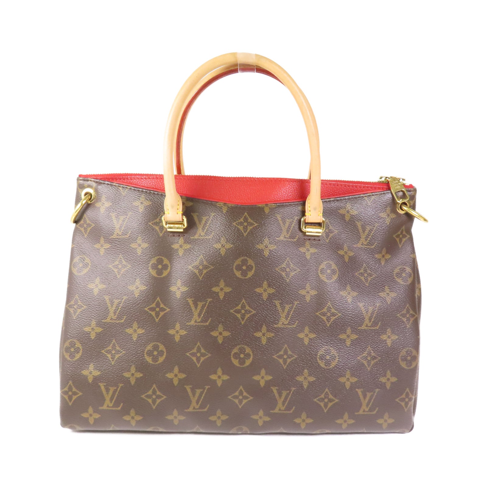 LOUIS VUITTON Monogram Pallas金扣手挽肩背兩用袋棕色/紅色