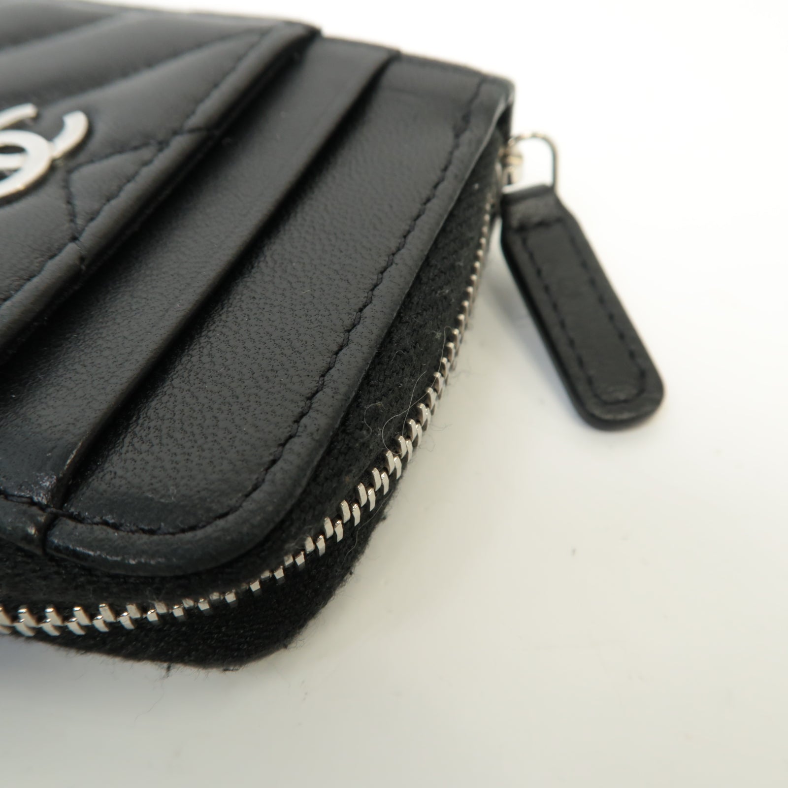 CHANEL 斜紋Card Case銀扣卡片套黒色