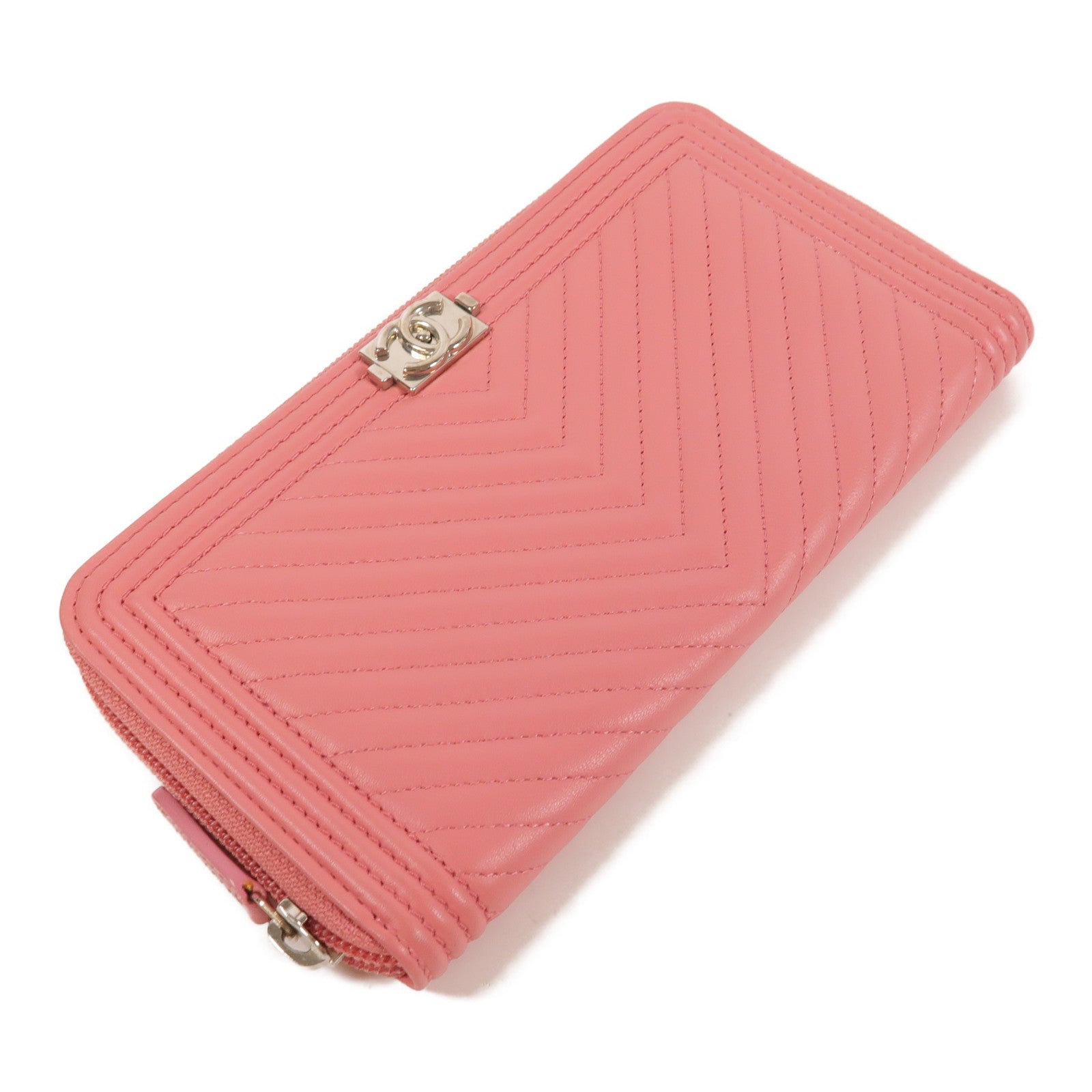 CHANEL 牛皮皮革Boy Wallet銀扣長錢包