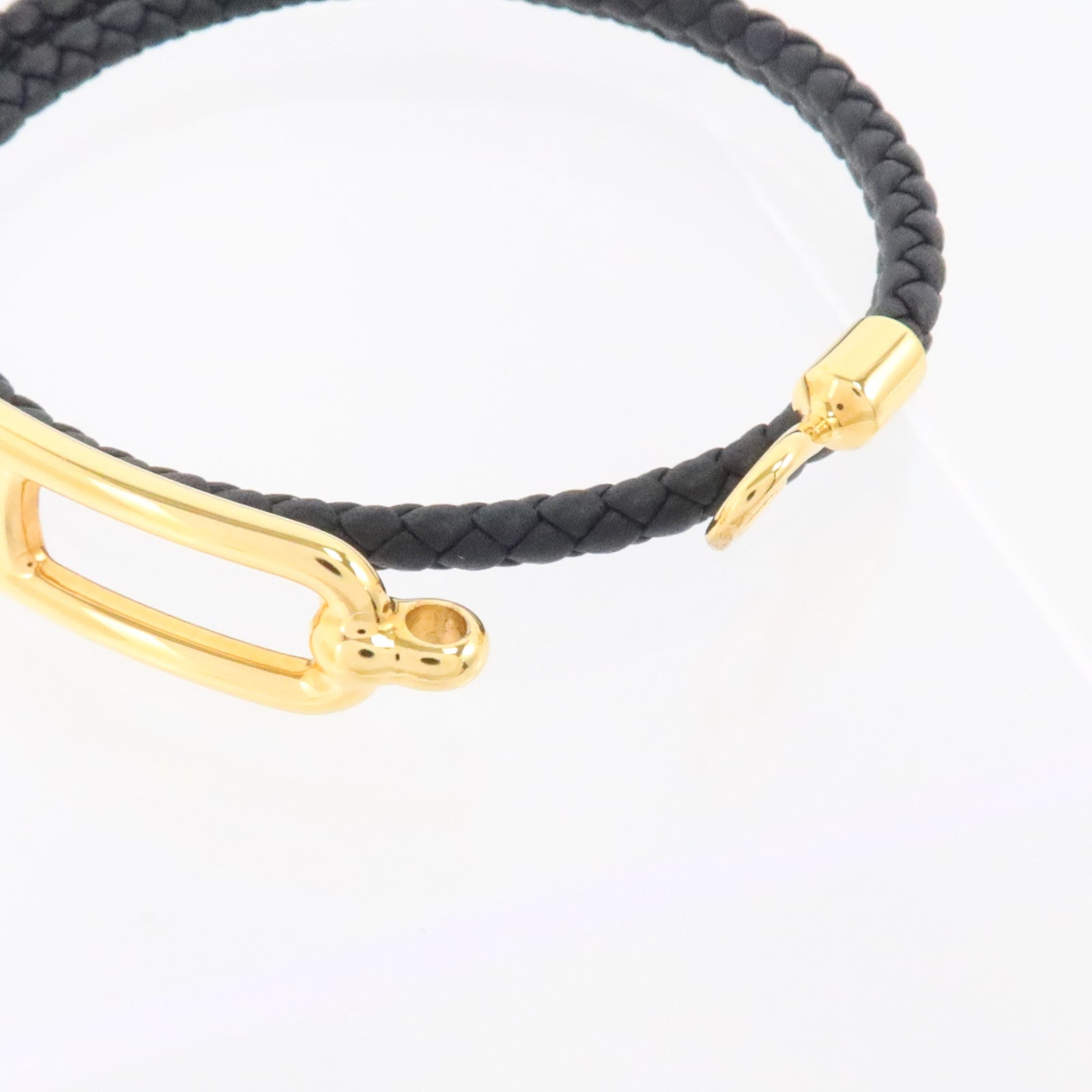HERMES Swift皮革/金屬Roulis Double Tour Bracelet金扣手鏈