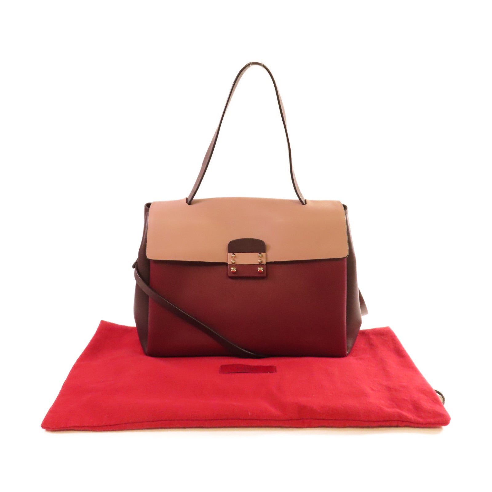 Valentino 牛皮皮革2Way Shoulder Bag金扣手挽肩背兩用袋酒紅色/啡色/粉紅色