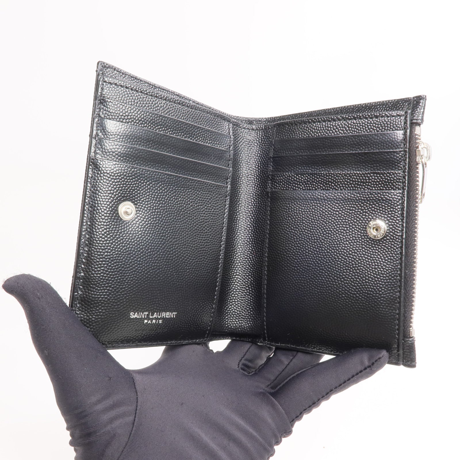SAINT LAURENT 牛皮皮革Wallet銀扣錢包