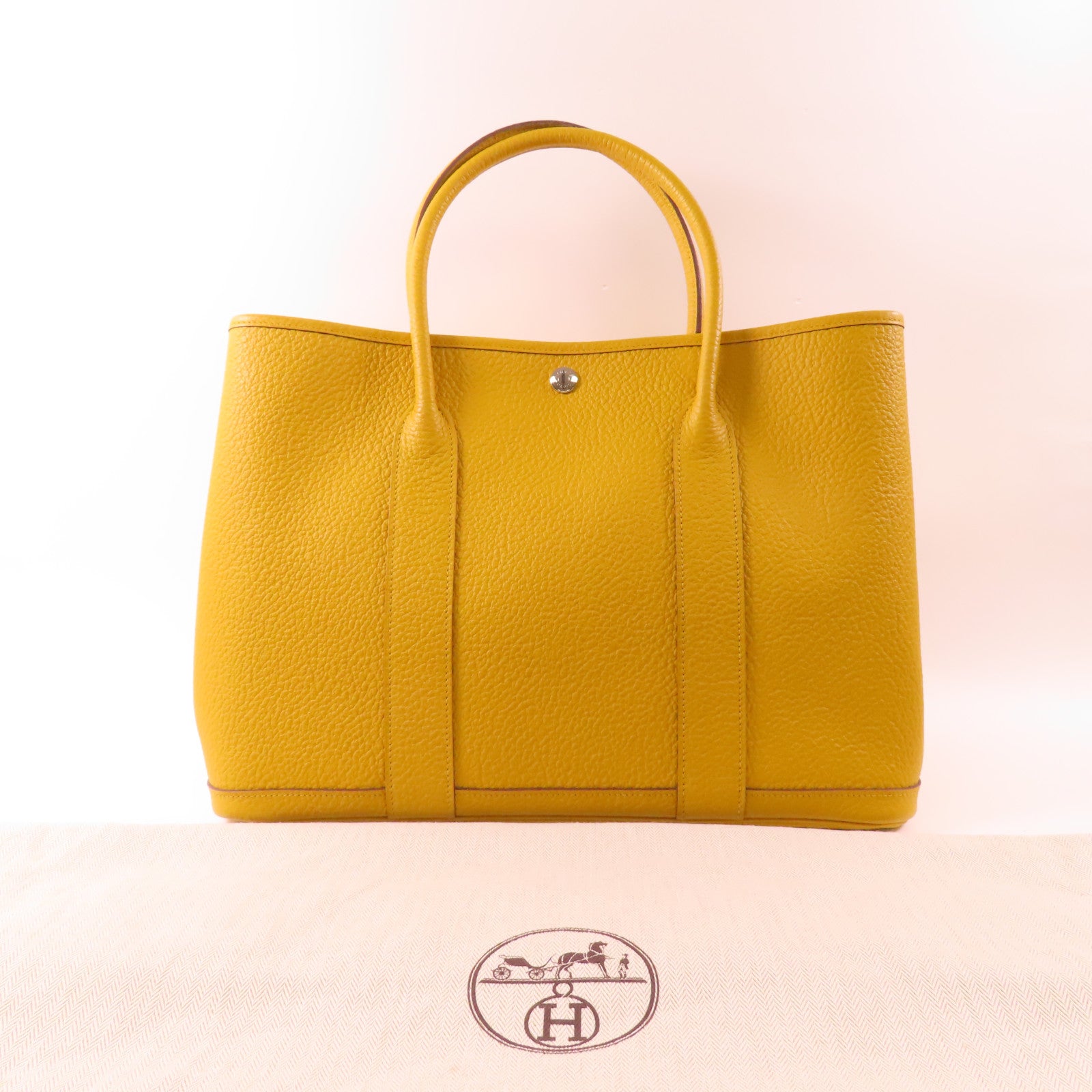 HERMES 【激減優惠】Negonda皮革Garden Party PM銀扣手挽袋2P Cumin