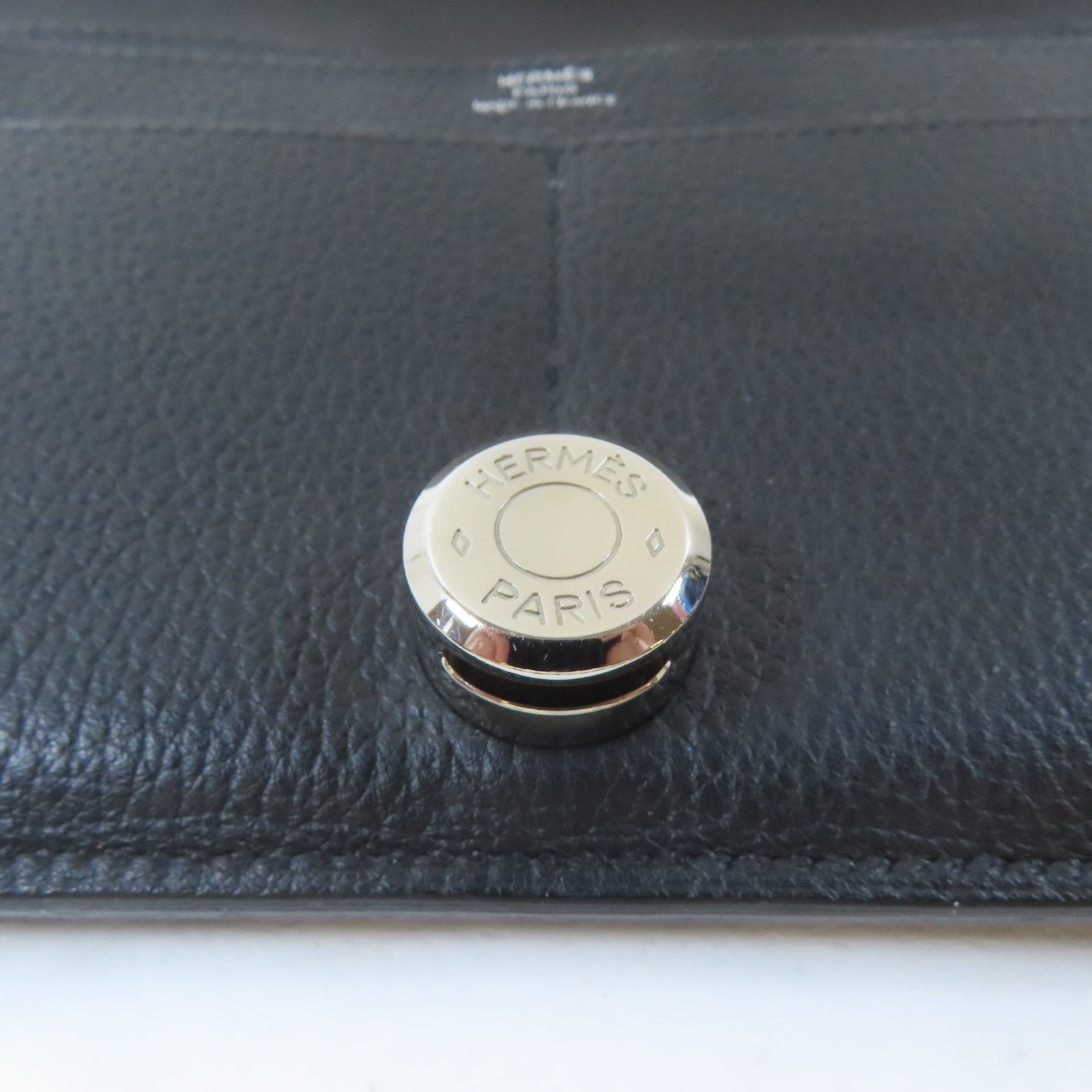 HERMES Clemence皮革Dogon GM銀扣長錢包Noir/黑色