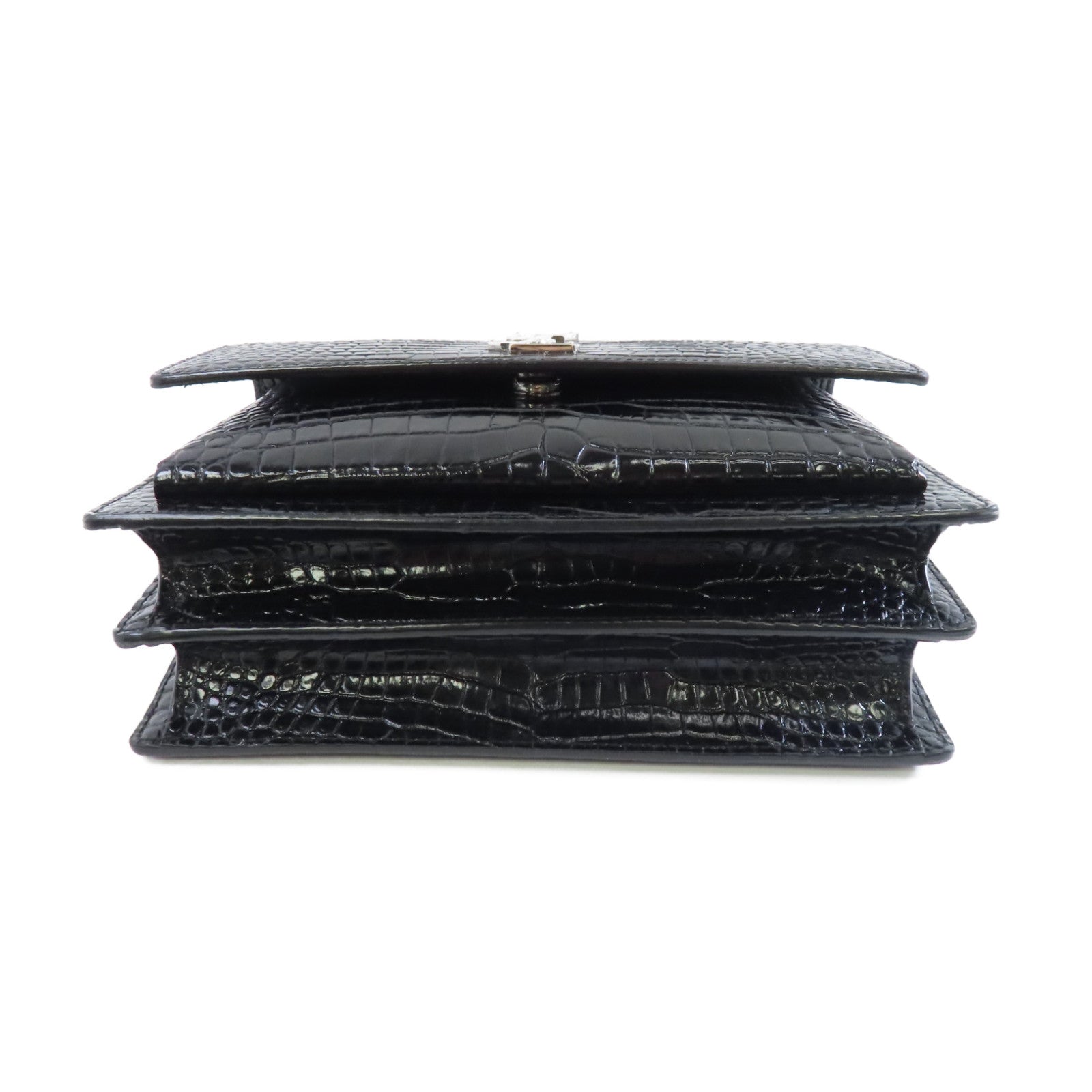 YVES SAINT LAURENT 牛皮皮革Chain Shoulder Bag銀扣鏈帶肩背袋黑色