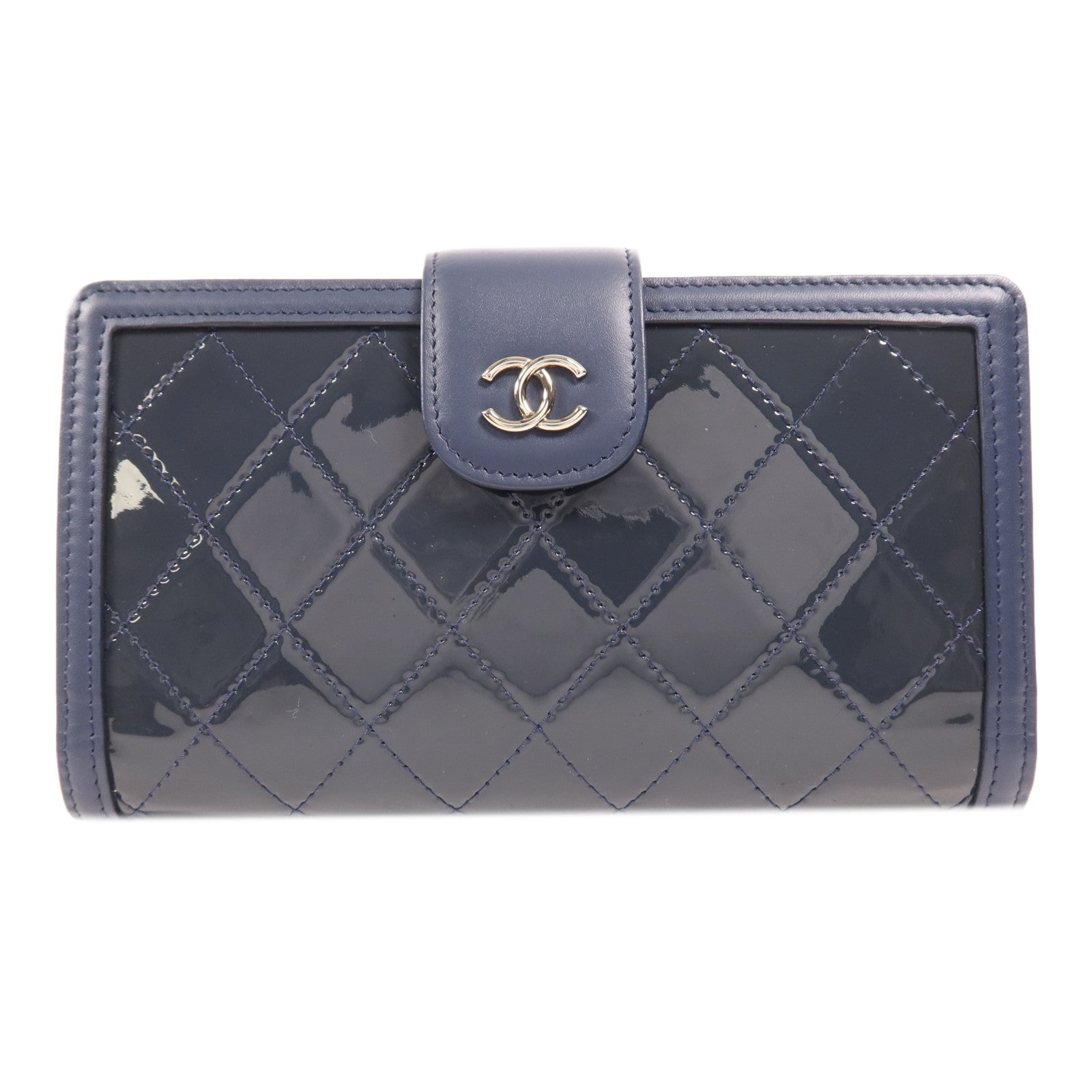 CHANEL 漆皮皮革/皮革Fold Wallet銀扣錢包