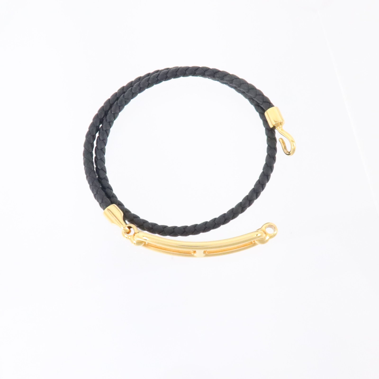 HERMES Swift皮革/金屬Roulis Double Tour Bracelet金扣手鏈