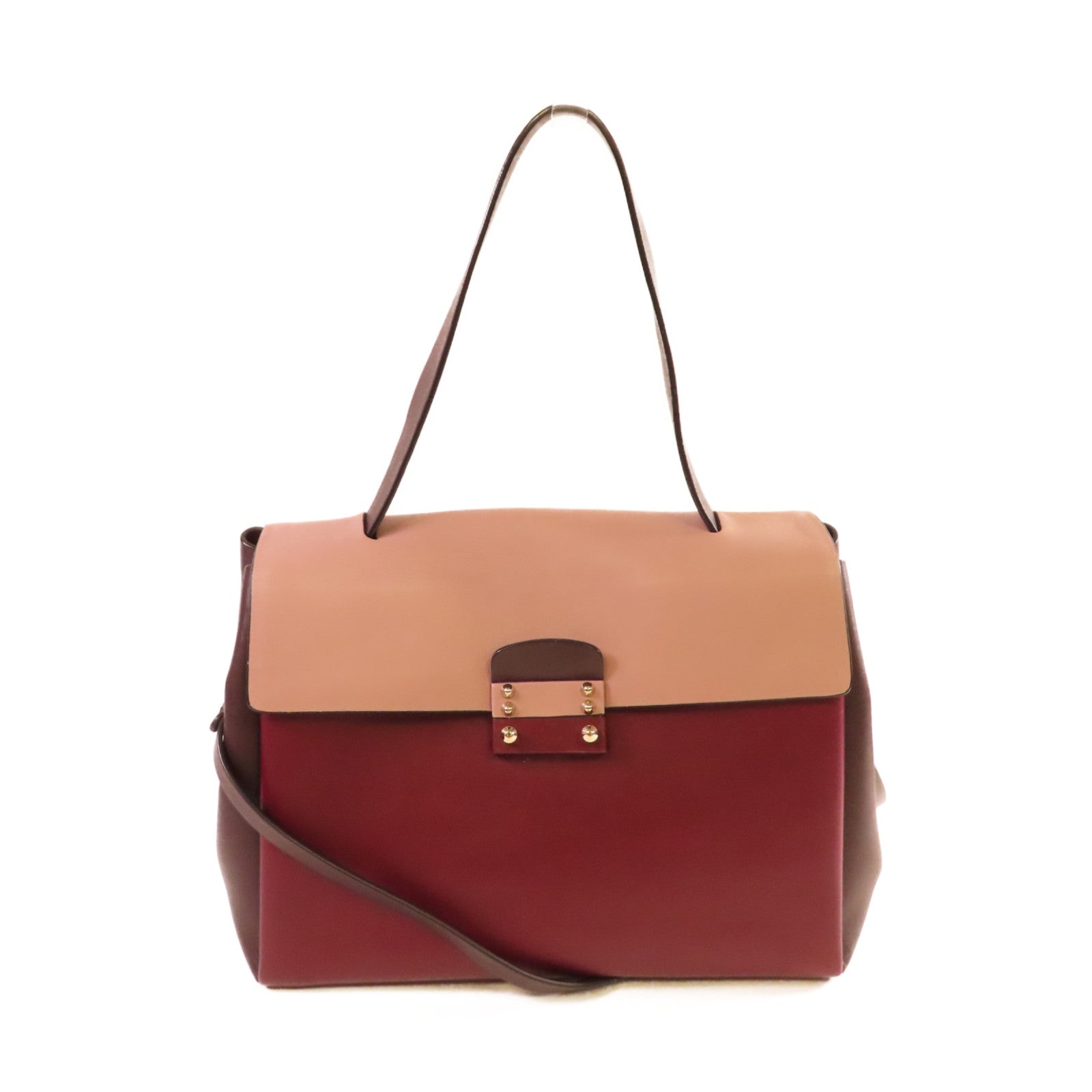 Valentino 牛皮皮革2Way Shoulder Bag金扣手挽肩背兩用袋酒紅色/啡色/粉紅色