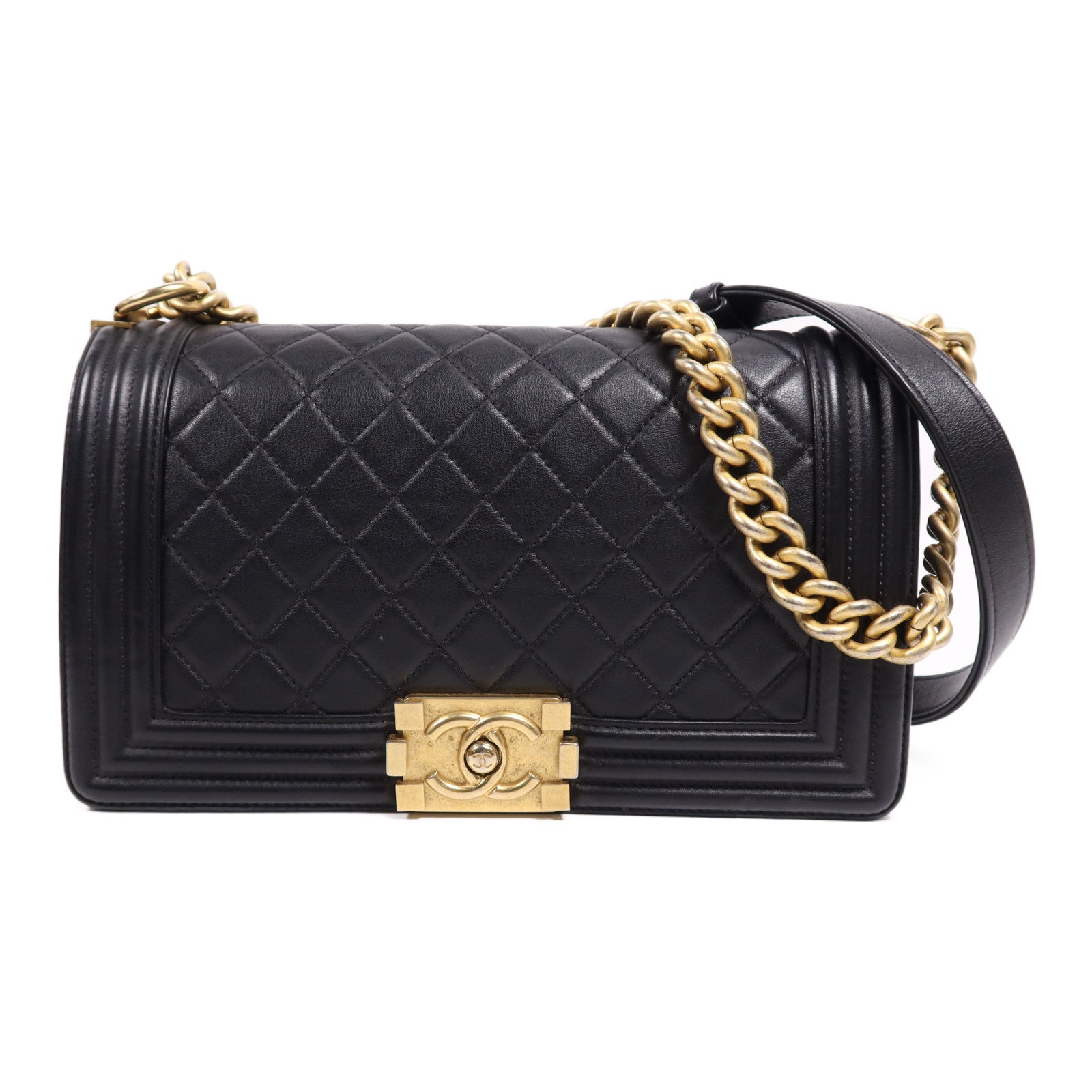 CHANEL 【激減優惠】羊皮皮革Boy 25金扣鏈帶肩背袋