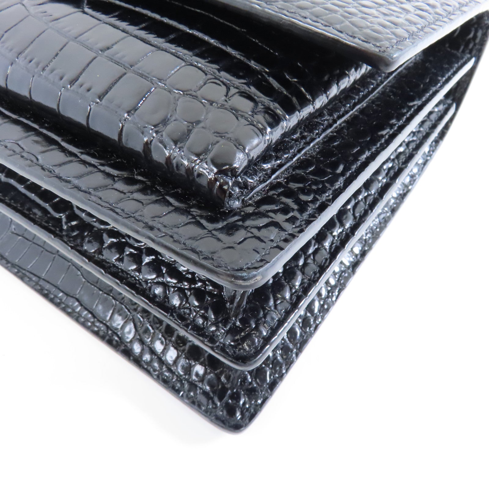YVES SAINT LAURENT 牛皮皮革Chain Shoulder Bag銀扣鏈帶肩背袋黑色