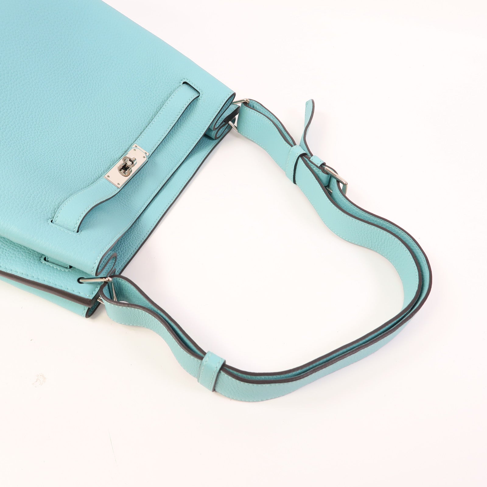 HERMES 【激減優惠】Clemence皮革So Kelly 26銀扣肩背袋環礁藍色