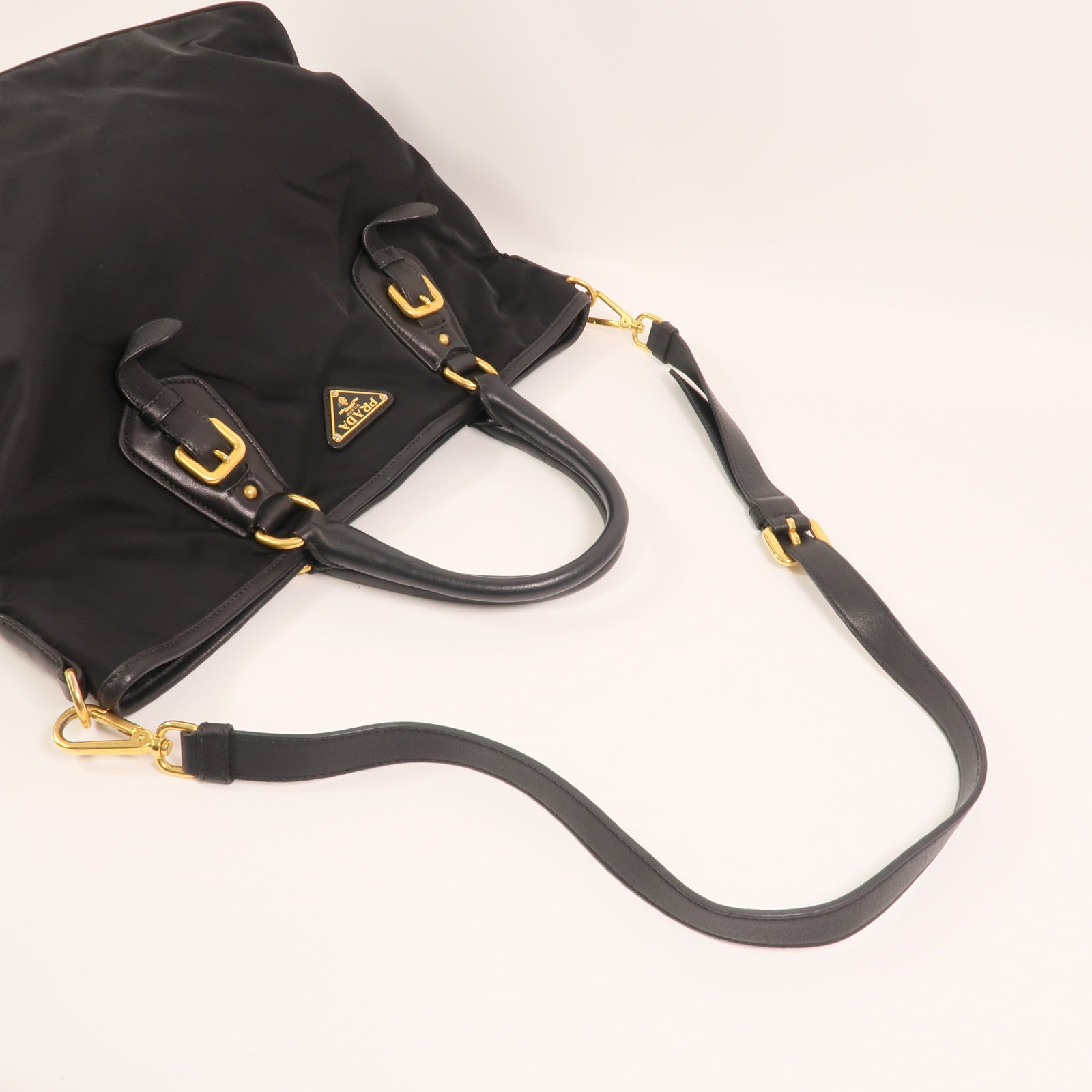 PRADA 尼龍/皮革HandBag金扣手挽肩背兩用袋