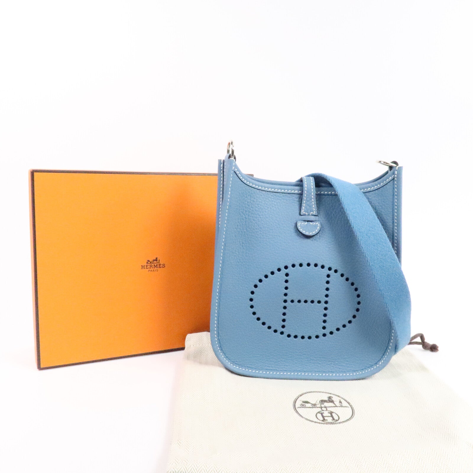 HERMES Clemence皮革Evelyne TPM肩背袋New Blue Jean