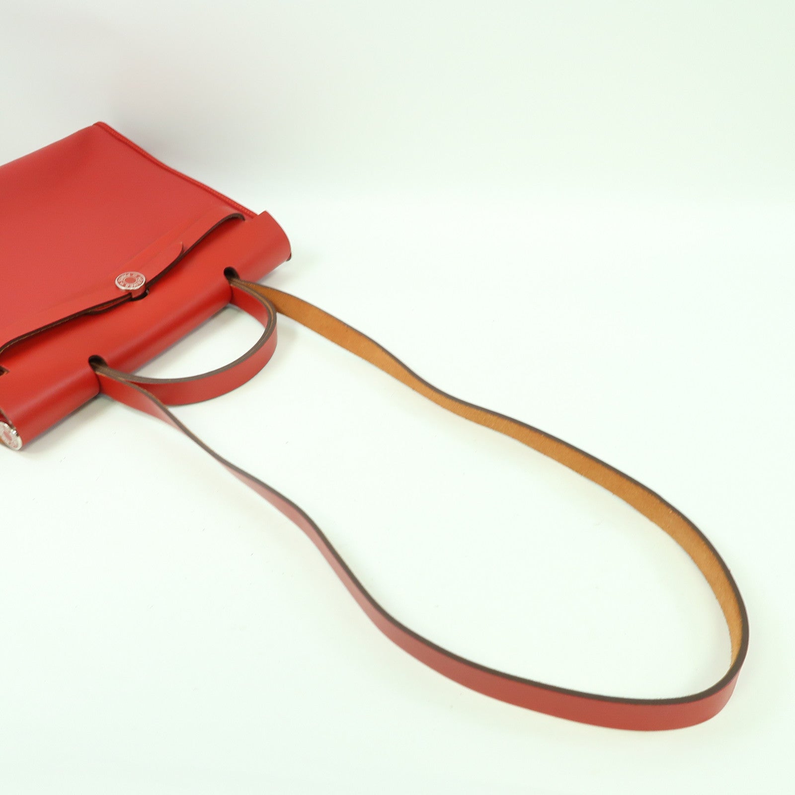 HERMES 防水帆布Herbag PM銀扣手挽肩背兩用袋紅色