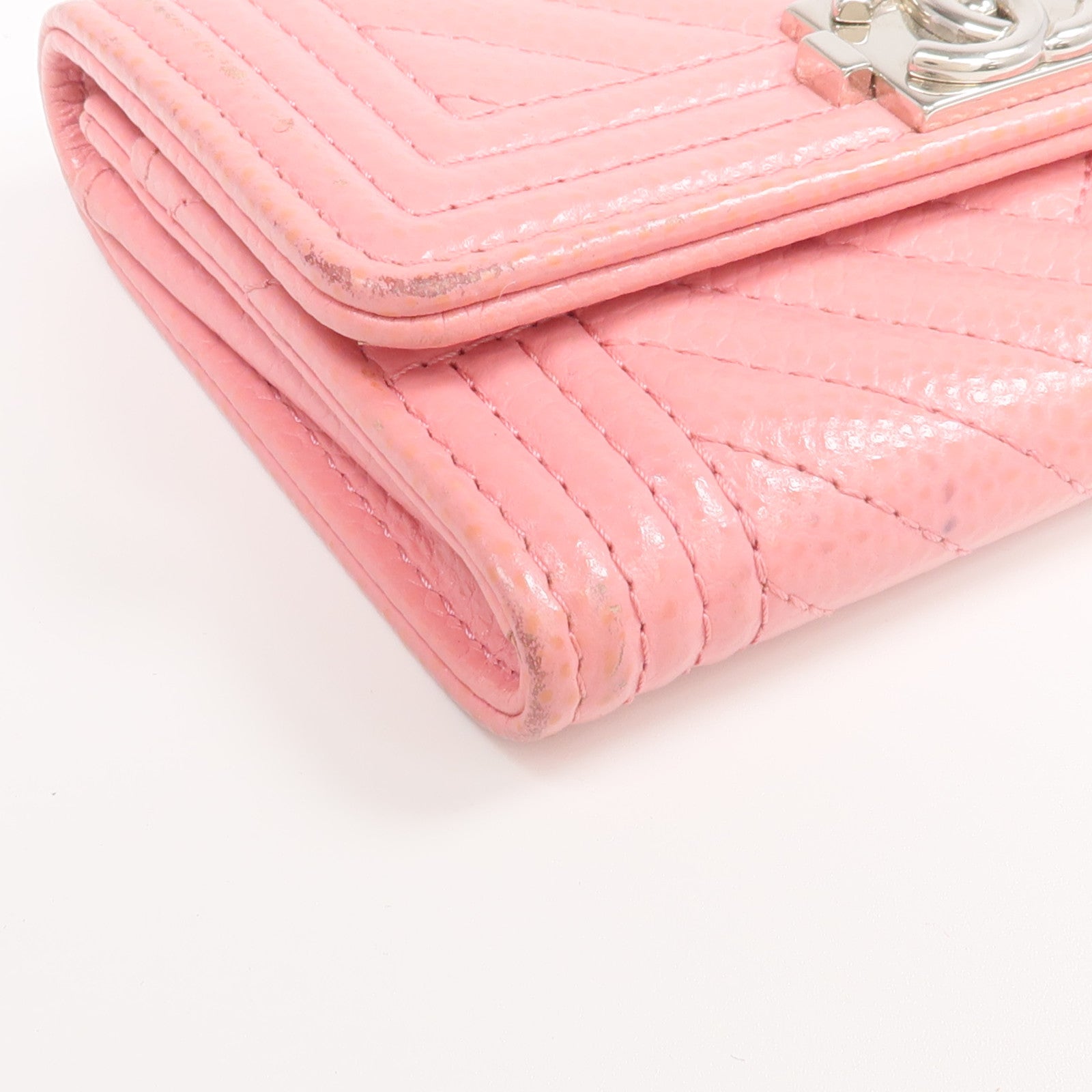 CHANEL 牛皮皮革Boy Card Case銀扣卡片套