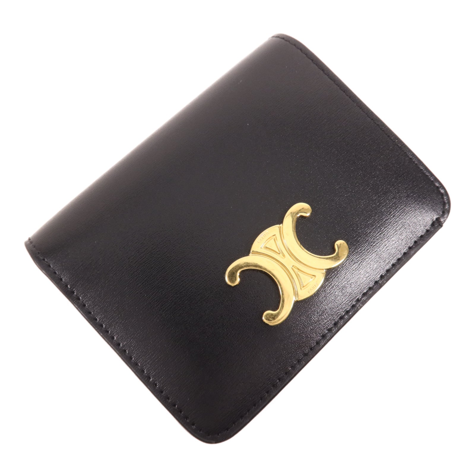 CELINE 牛皮皮革Triomphe Compact Wallet金扣錢包