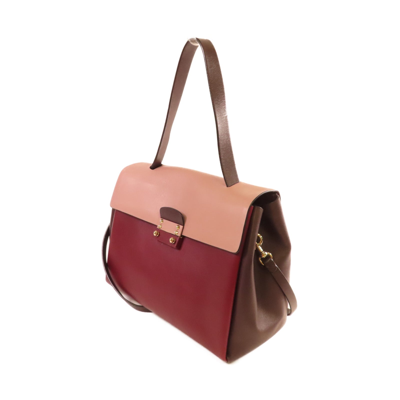 Valentino 牛皮皮革2Way Shoulder Bag金扣手挽肩背兩用袋酒紅色/啡色/粉紅色