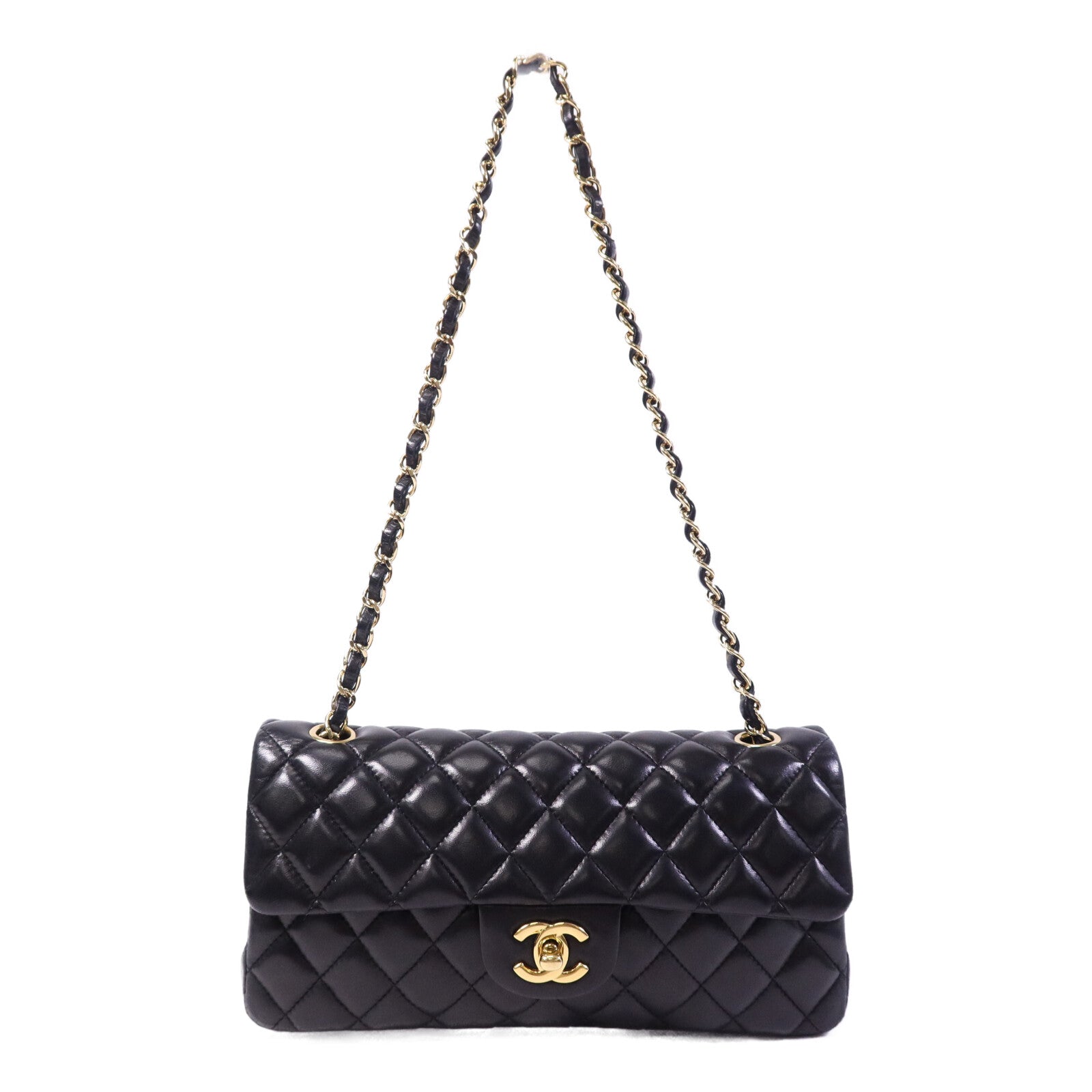 CHANEL 羊皮皮革Vintage Classic East West Flag Bag金扣鏈帶肩背袋