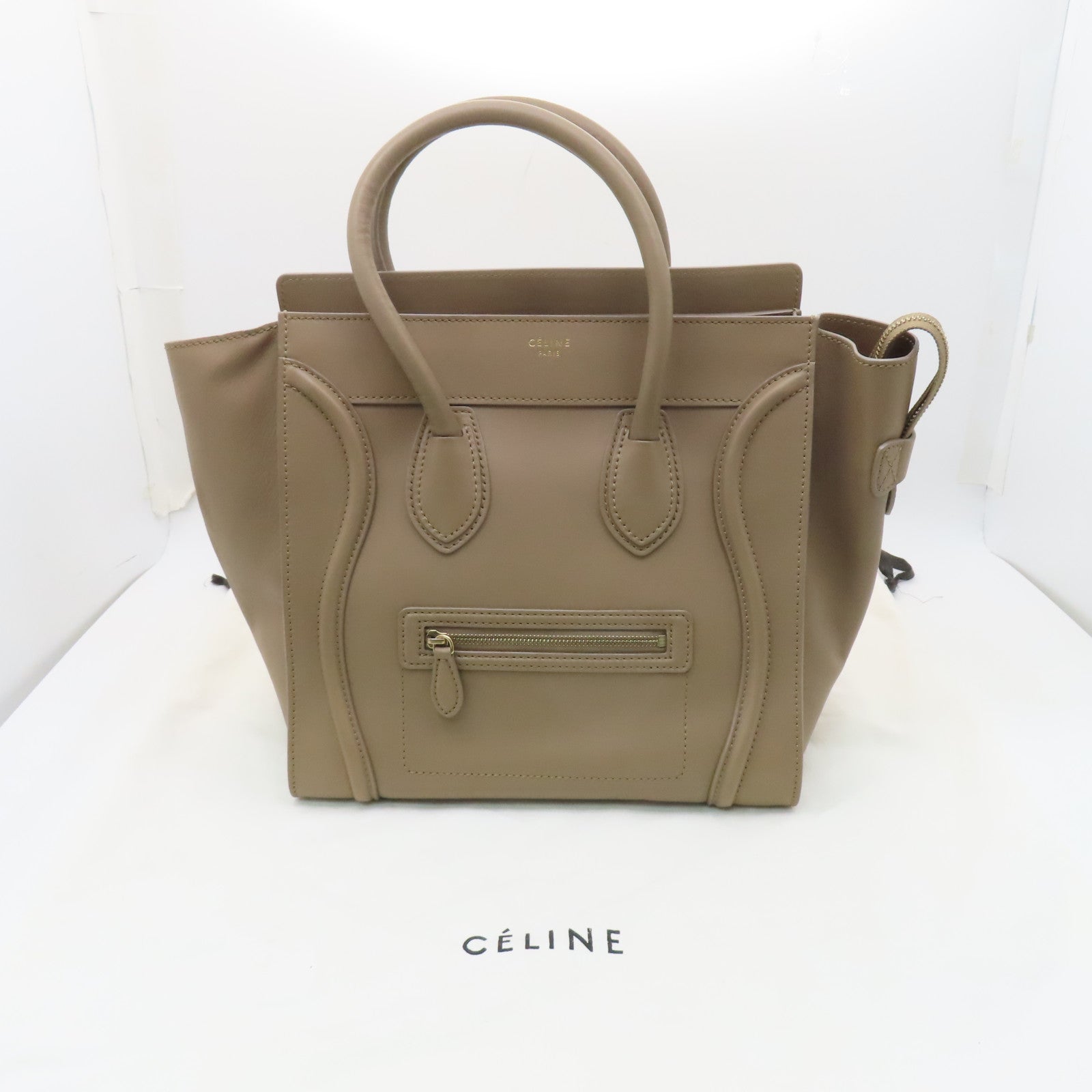 CELINE 【激減優惠】牛皮皮革Nano Luggage Bag金扣手挽袋駝色