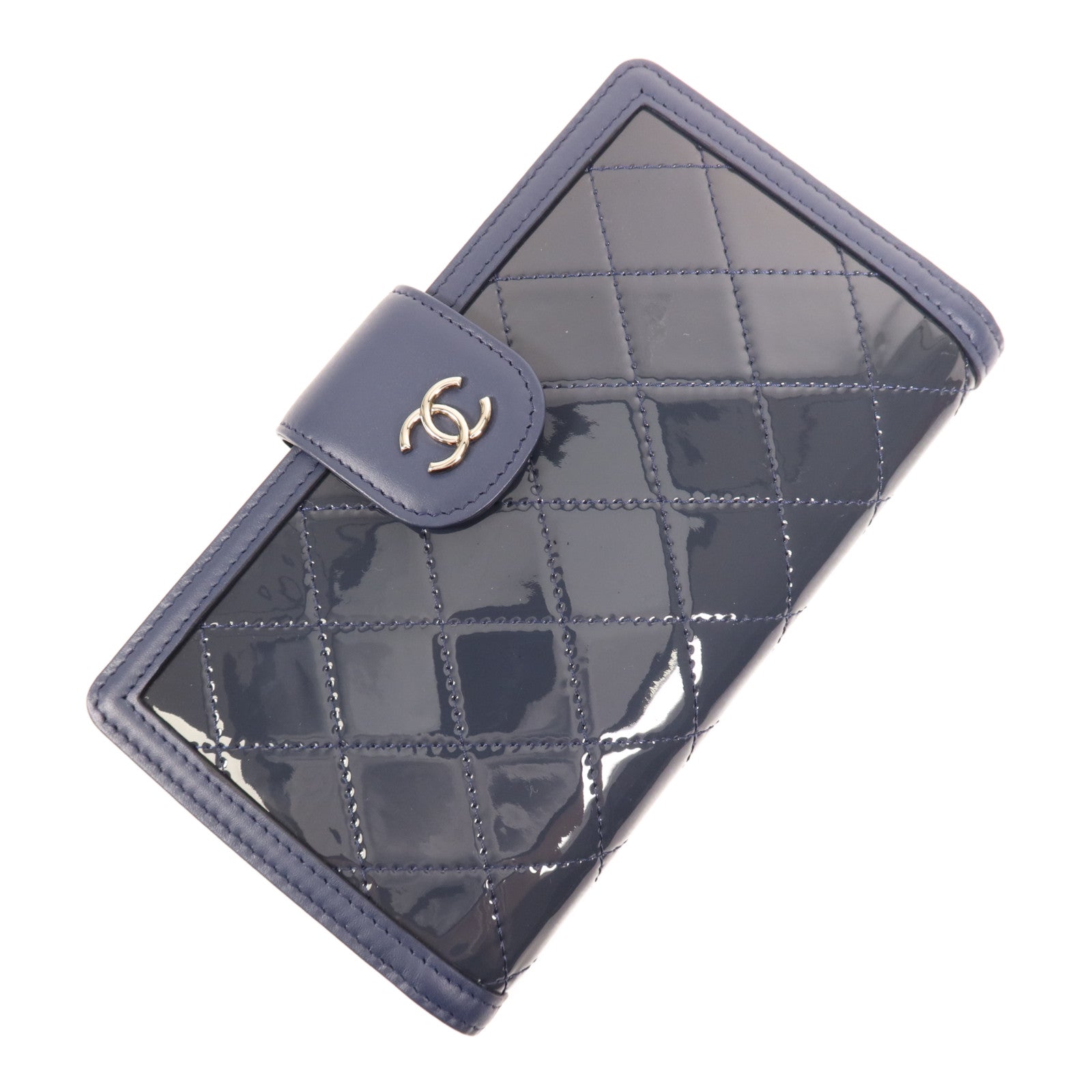 CHANEL 漆皮皮革/皮革Fold Wallet銀扣錢包