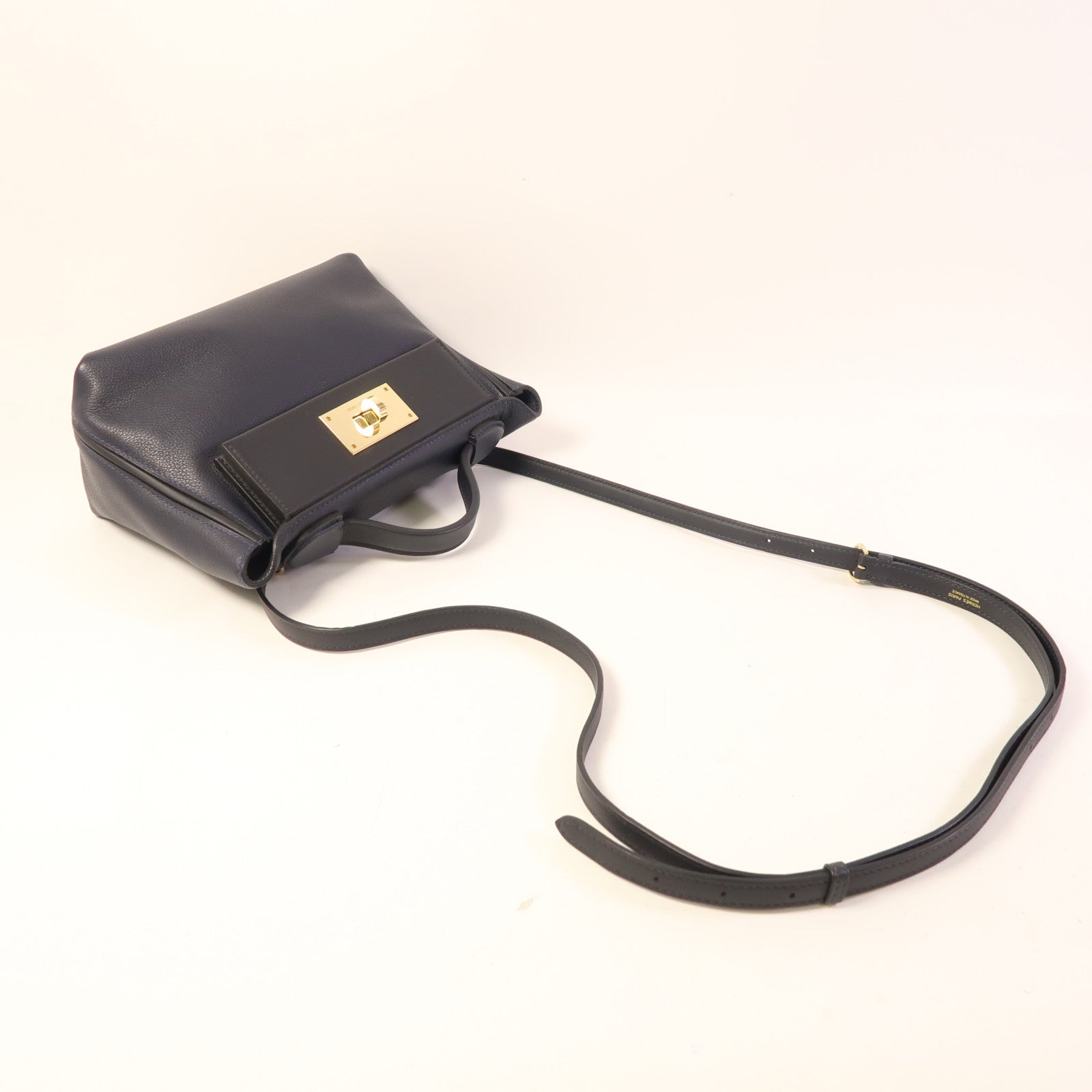 HERMES Evercolor/Swift皮革24/24 Mini金扣手挽肩背兩用袋Bleu Nuit