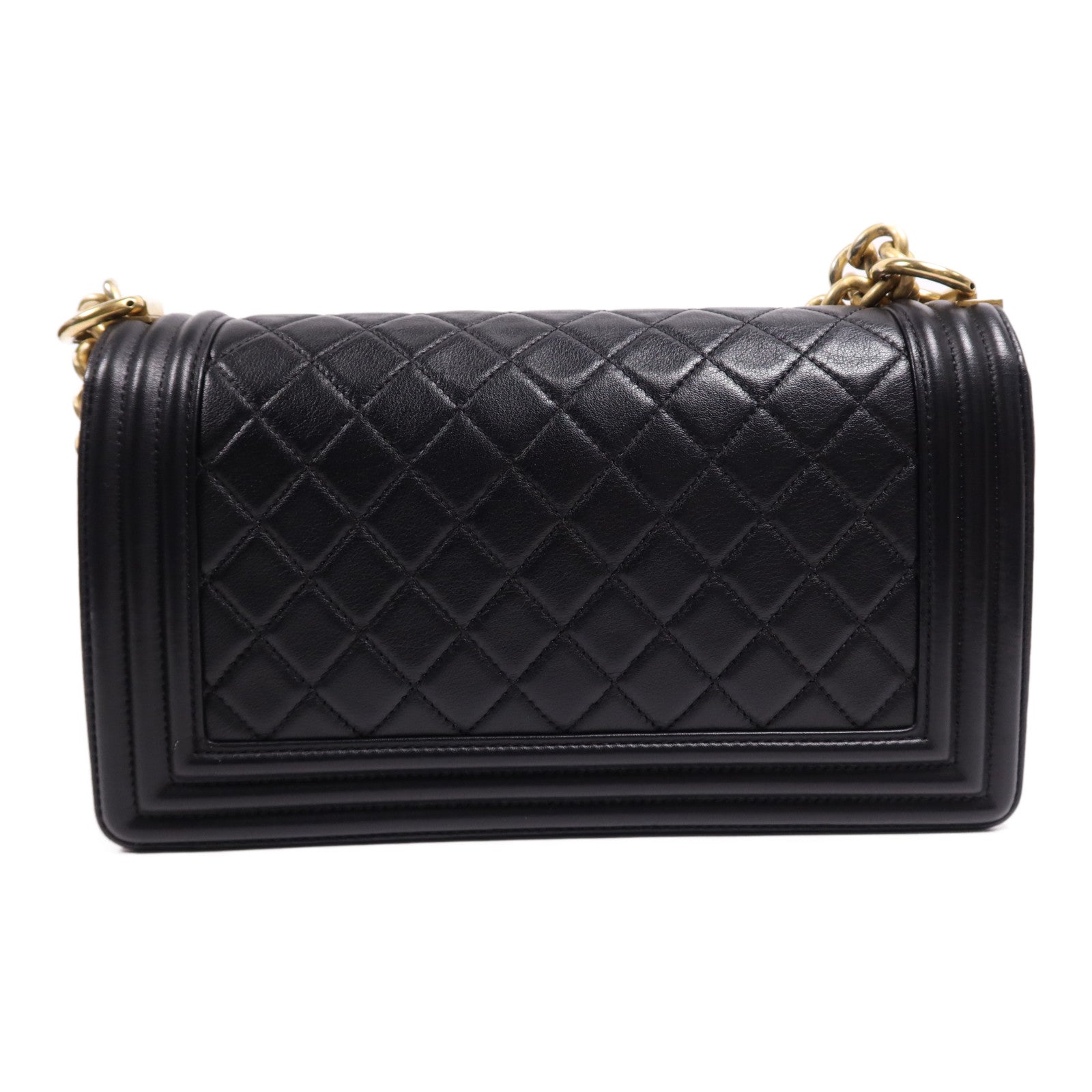 CHANEL 羊皮皮革Boy 25金扣鏈帶肩背袋