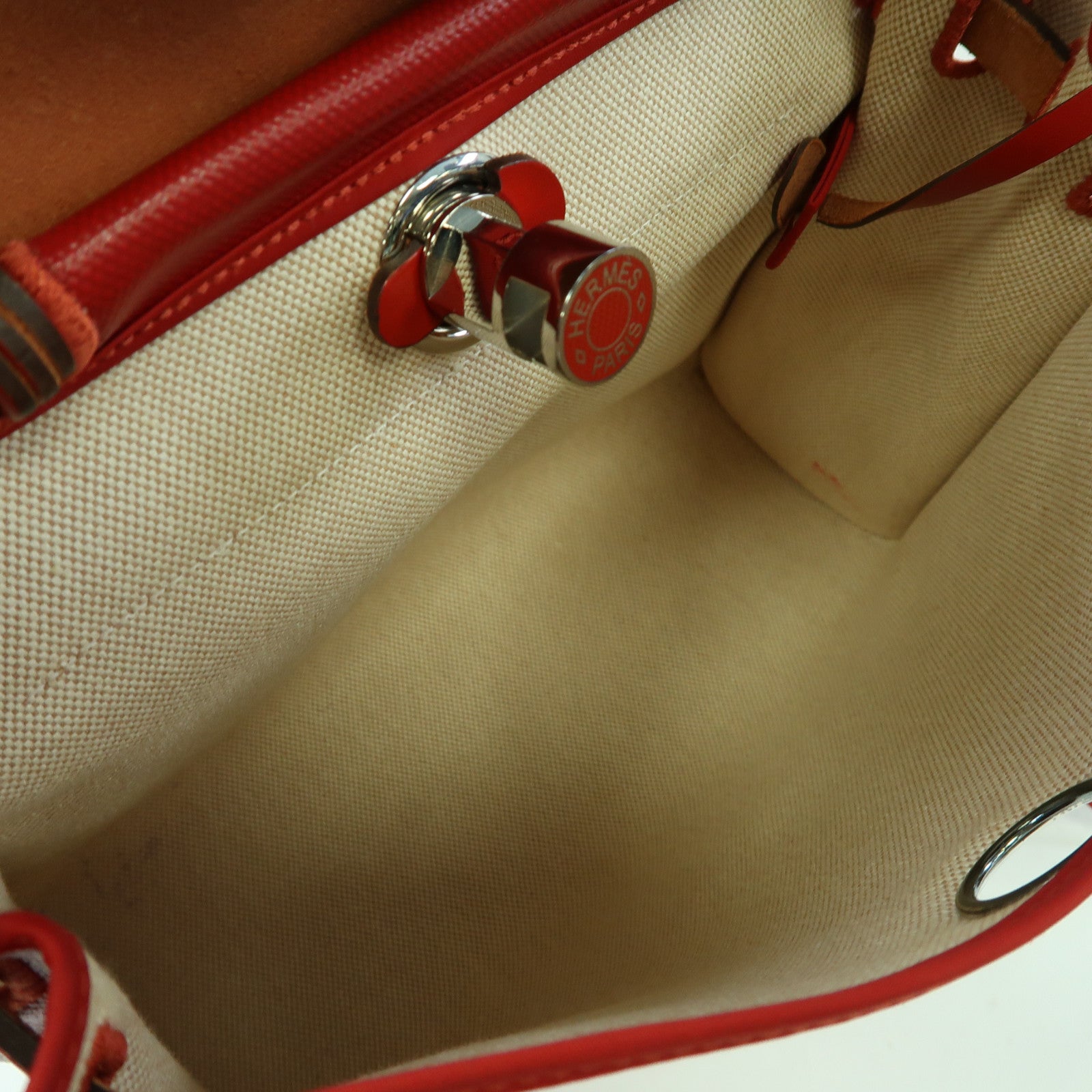 HERMES 防水帆布Herbag PM銀扣手挽肩背兩用袋紅色