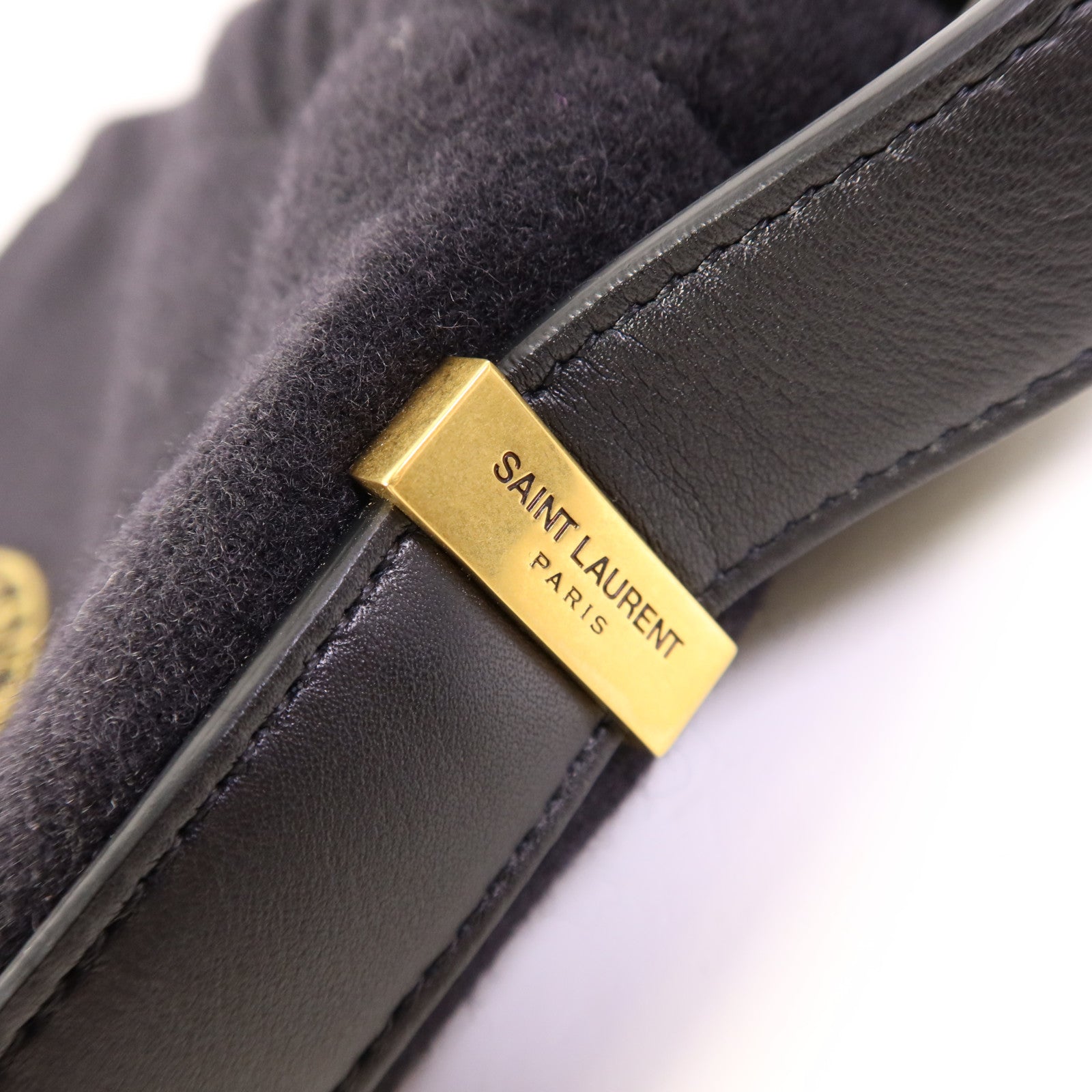 YVES SAINT LAURENT 繡氈/皮革Rive Gauche金扣肩背袋