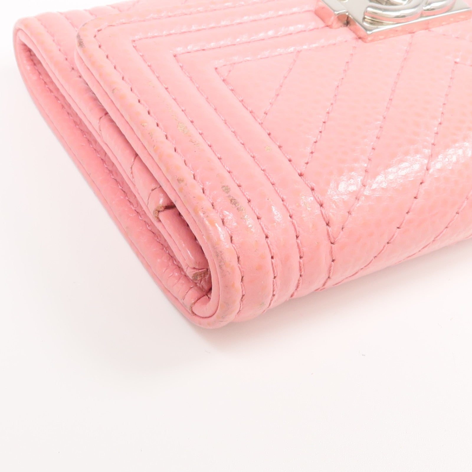 CHANEL 牛皮皮革Boy Card Case銀扣卡片套
