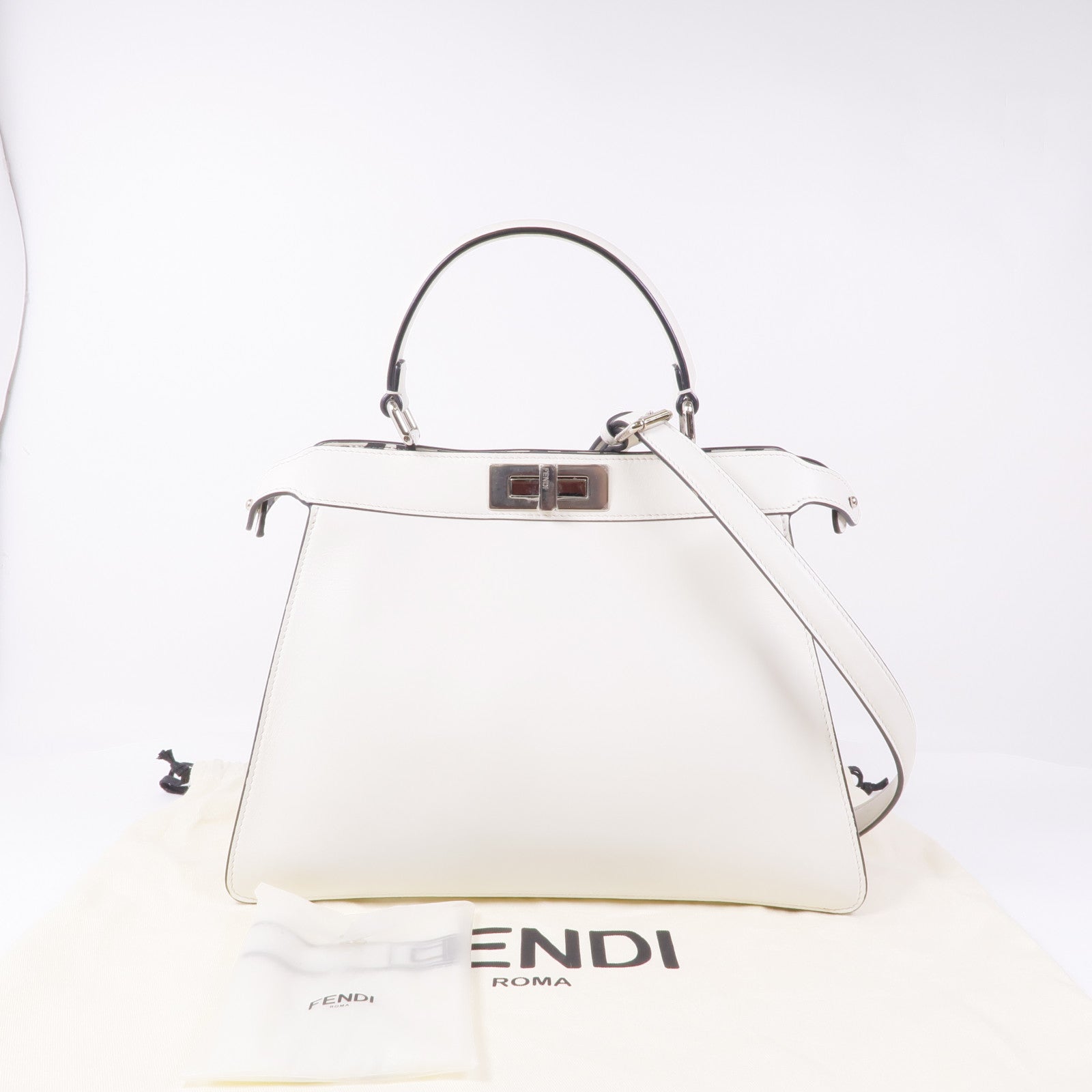 FENDI 【激減優惠】牛皮皮革Peekaboo銀扣手挽肩背兩用袋