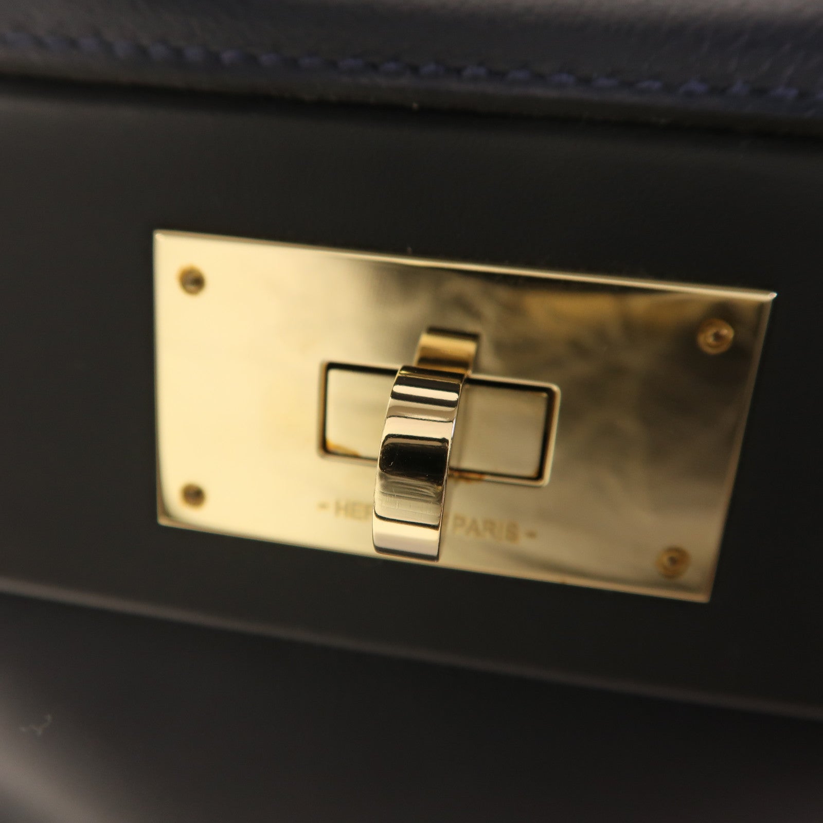 HERMES Evercolor/Swift皮革24/24 Mini金扣手挽肩背兩用袋Bleu Nuit