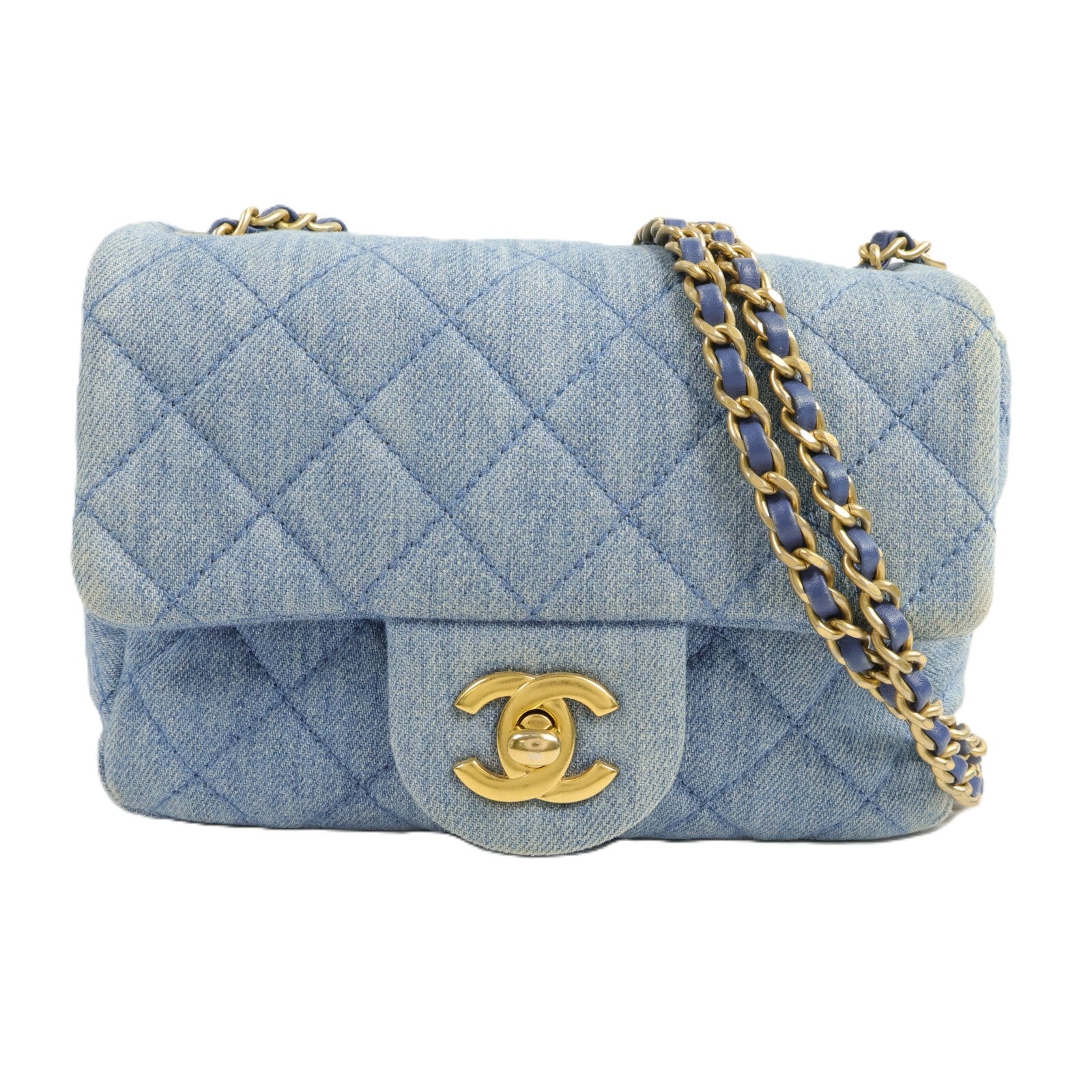CHANEL 牛仔布Classic 17 Gold Ball鏈帶肩背袋