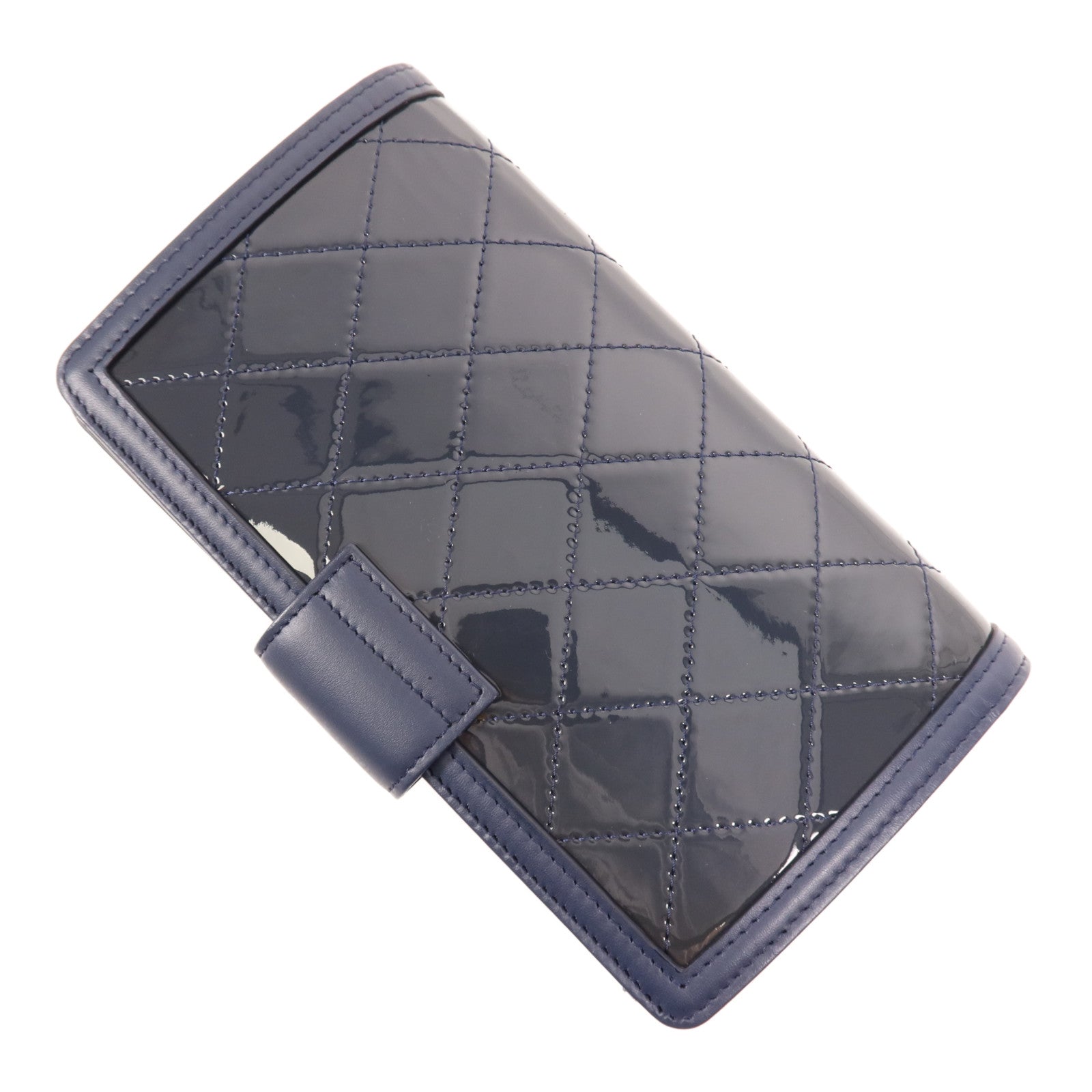 CHANEL 漆皮皮革/皮革Fold Wallet銀扣錢包