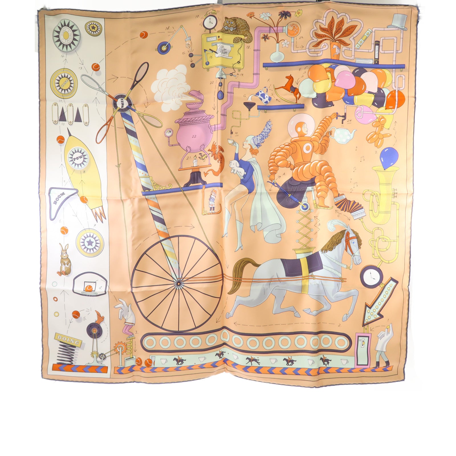 HERMES 絲質Scarf 90絲巾橙色/彩色