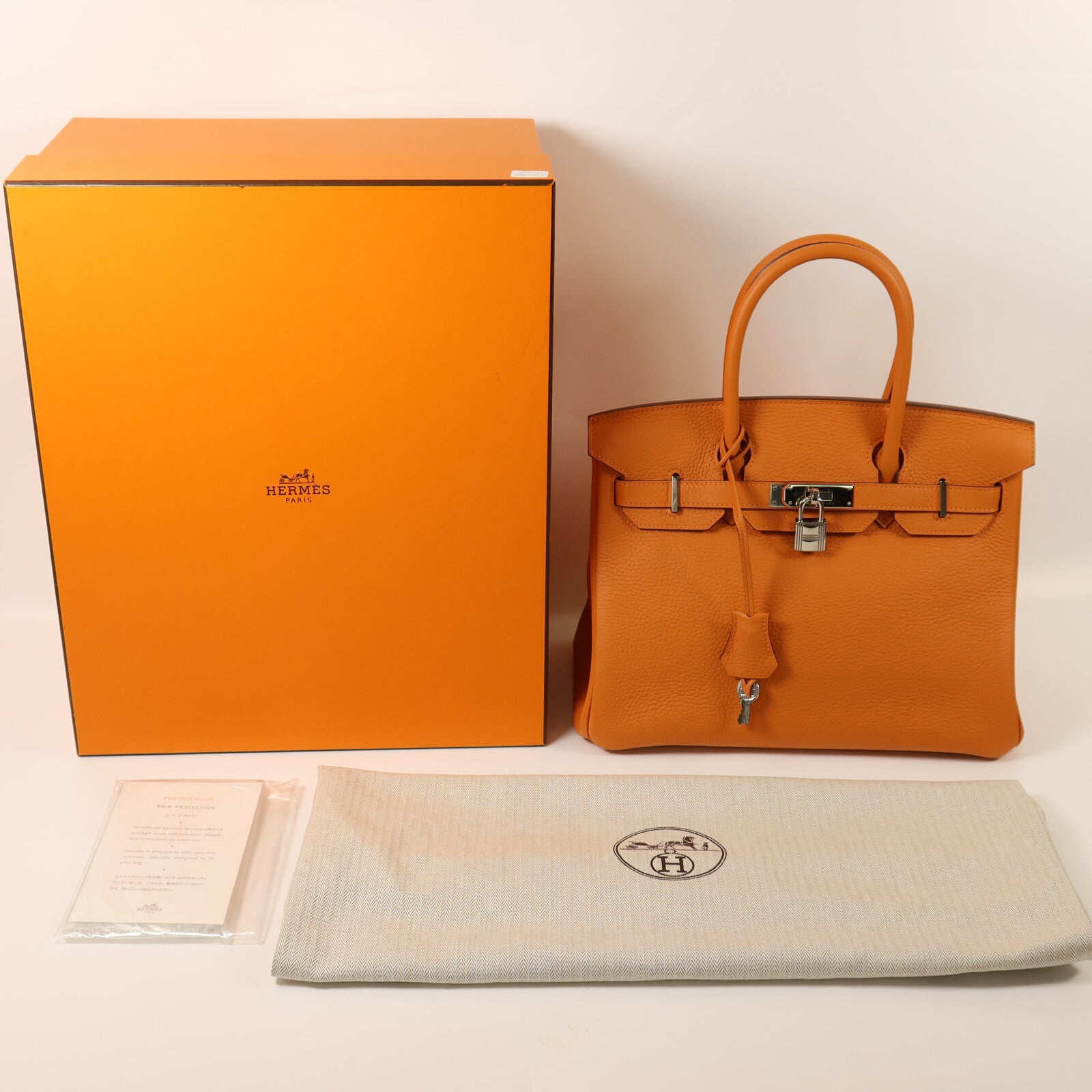 HERMES Togo皮革Birkin 30銀扣手挽袋Orange