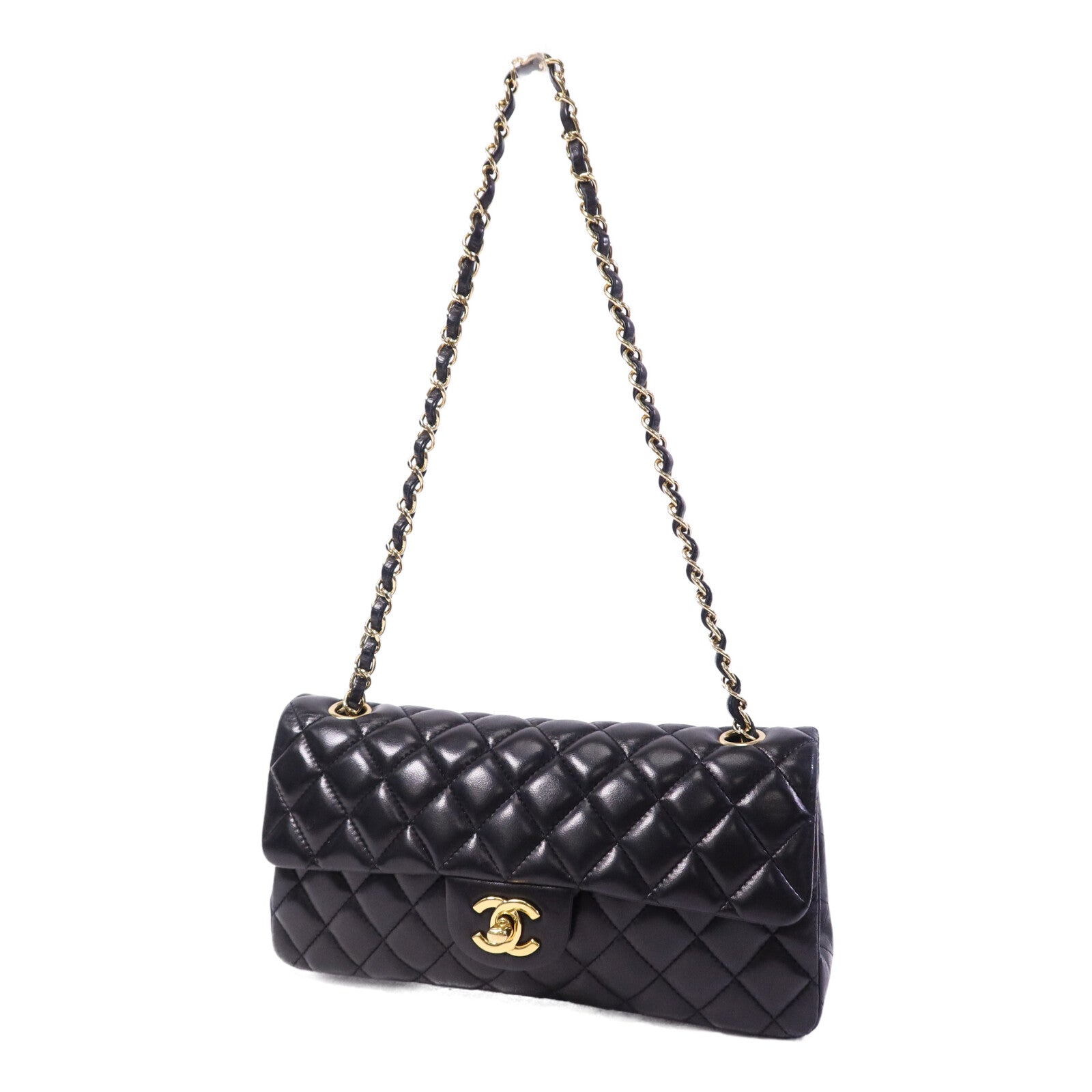 CHANEL 羊皮皮革Vintage Classic East West Flag Bag金扣鏈帶肩背袋
