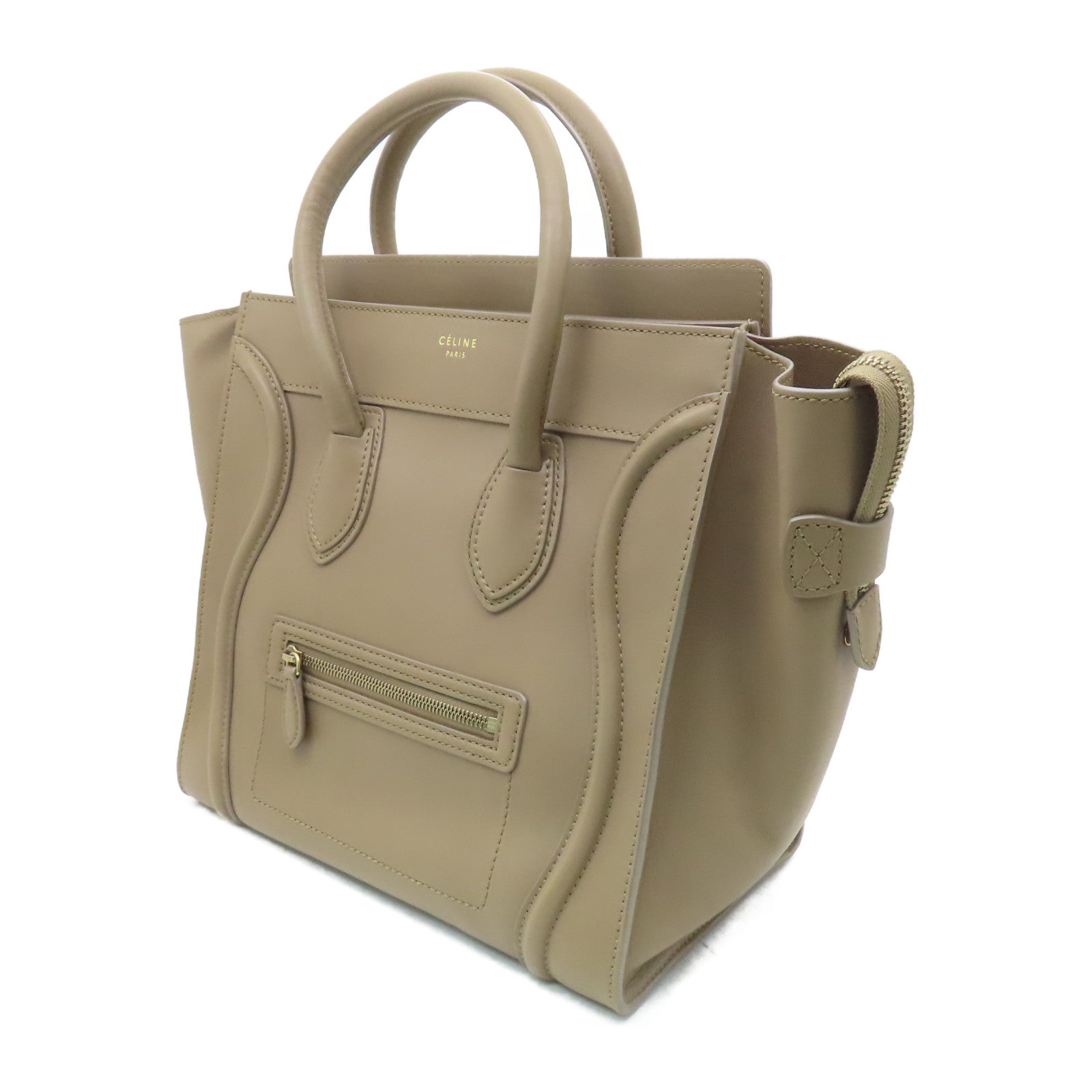 CELINE 【激減優惠】牛皮皮革Nano Luggage Bag金扣手挽袋駝色