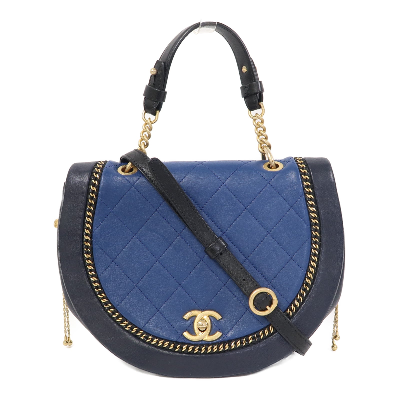 CHANEL 【激減優惠】牛皮皮革Shuolder Bag金扣手挽肩背兩用袋藍色