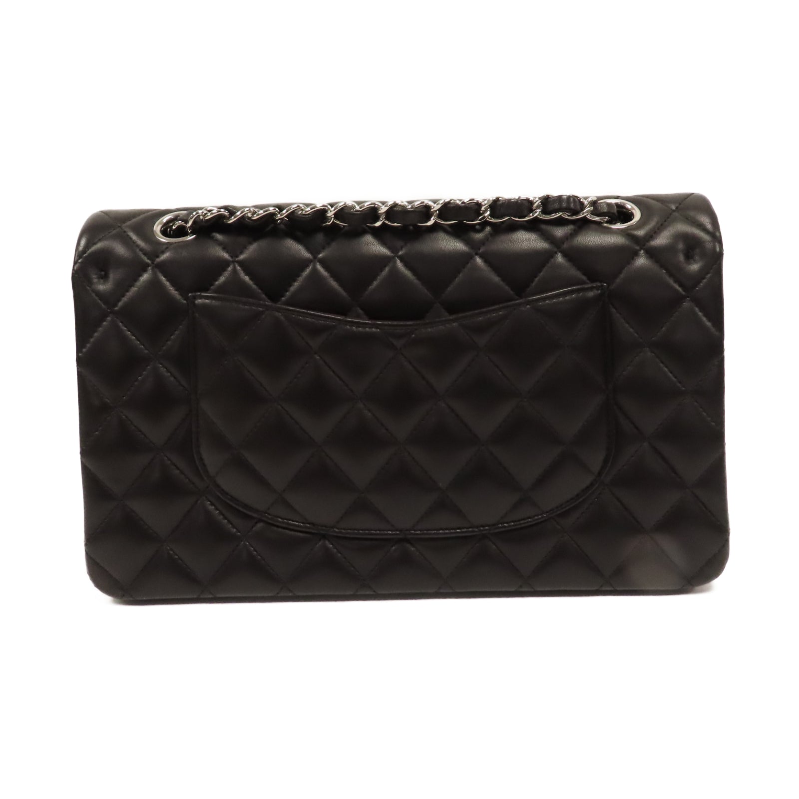 CHANEL 【激減優惠】菱格羊皮皮革Medium Classic Flap銀扣鏈帶肩背袋黑色