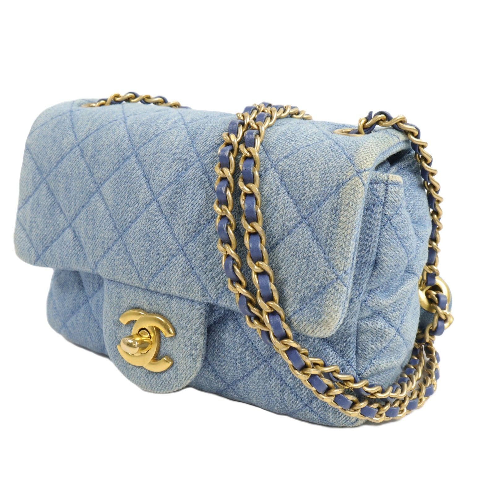 CHANEL 牛仔布Classic 17 Gold Ball鏈帶肩背袋