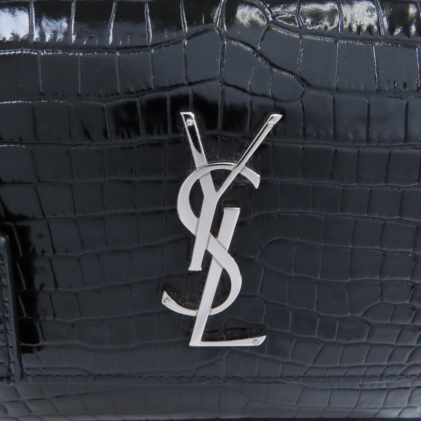 YVES SAINT LAURENT 牛皮皮革Chain Shoulder Bag銀扣鏈帶肩背袋黑色
