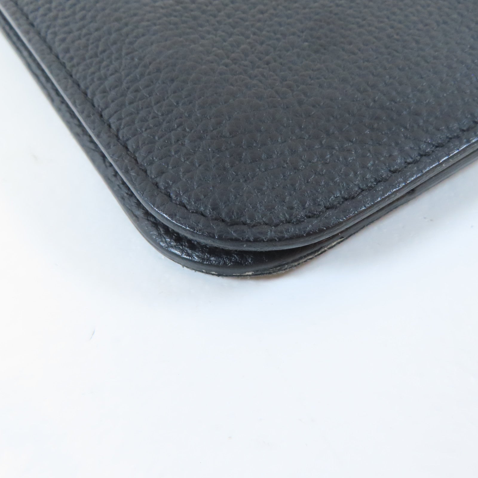 HERMES Clemence皮革Dogon GM銀扣長錢包Noir/黑色