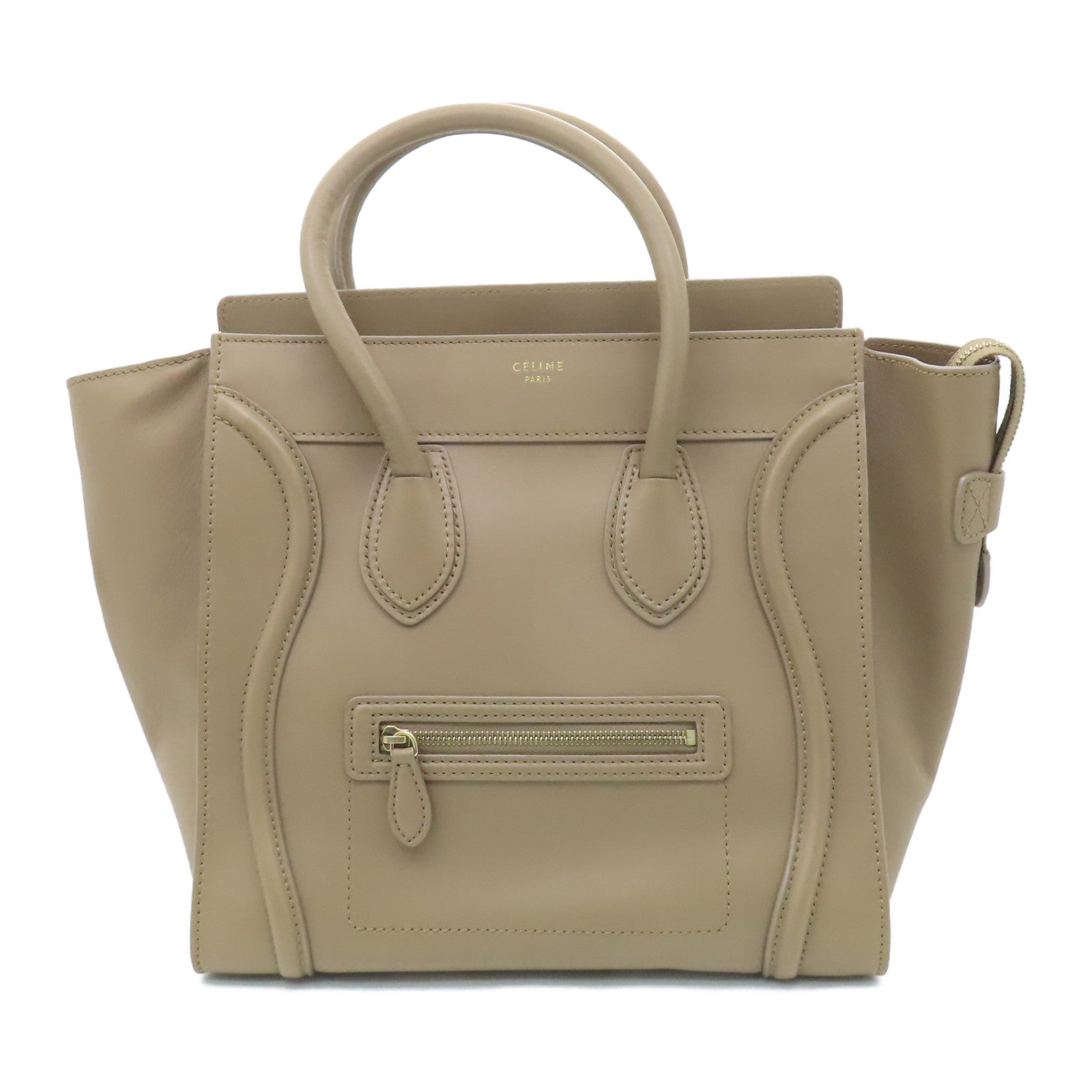 CELINE 【激減優惠】牛皮皮革Nano Luggage Bag金扣手挽袋駝色