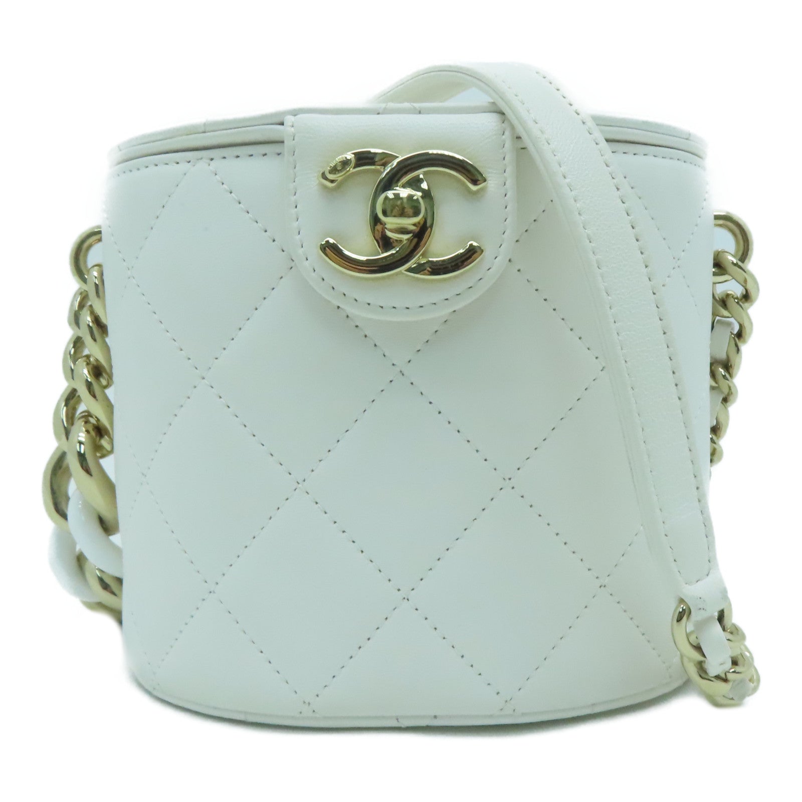 CHANEL 菱格牛皮皮革金扣Chain Shoulder Bag链带肩背袋白色
